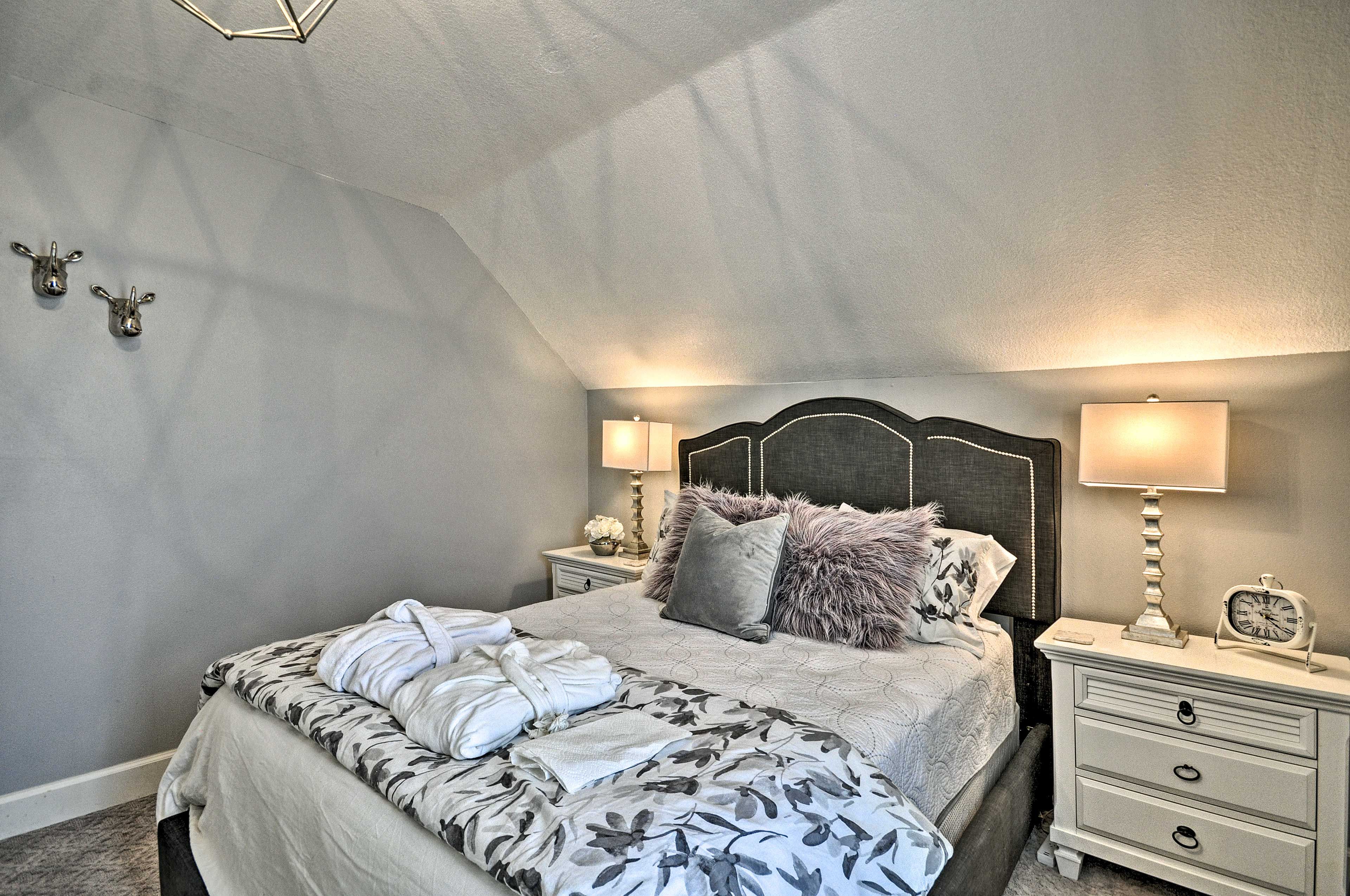 Retire to the first bedroom for some peace and quiet.