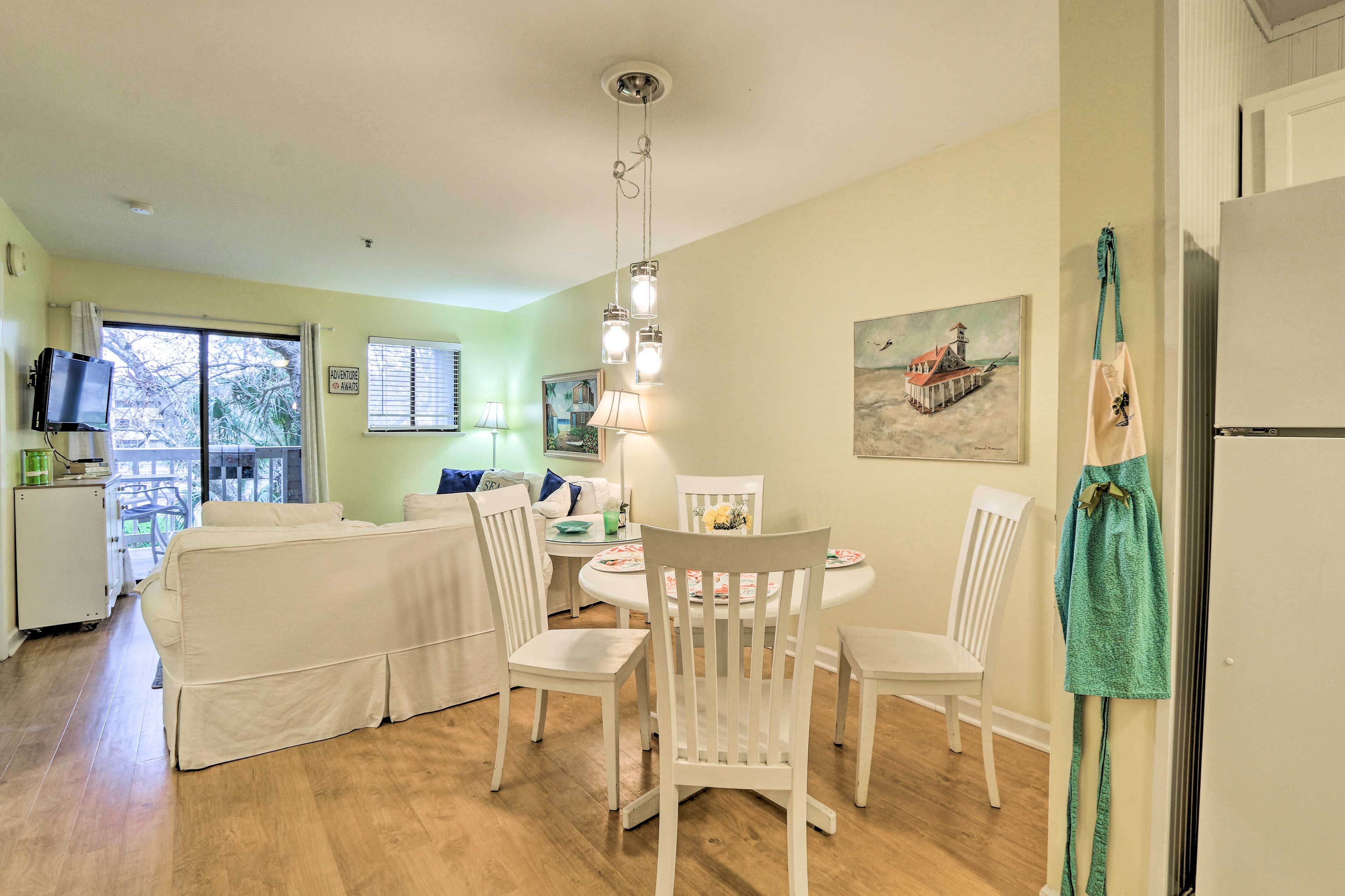 Beach-themed decor can be found throughout the condo.
