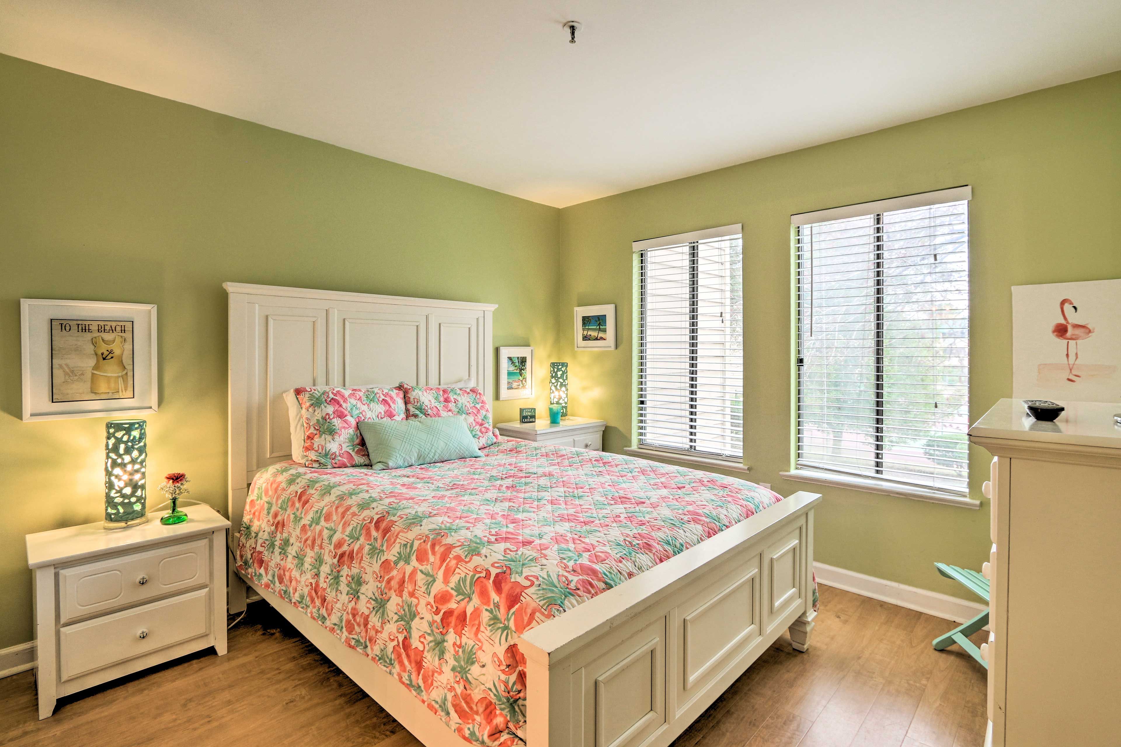 The first bedroom holds a queen bed.