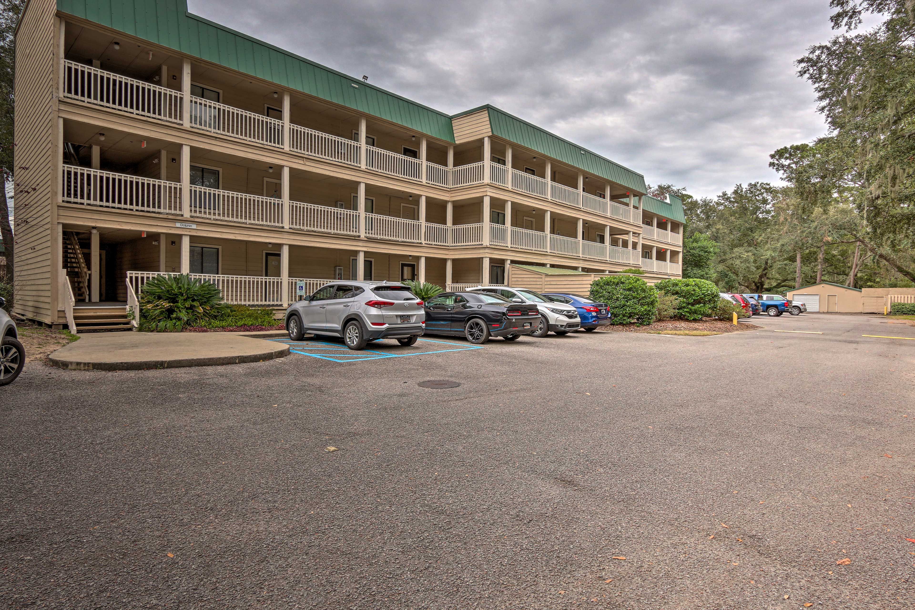 A community lot has parking for 2 vehicles.