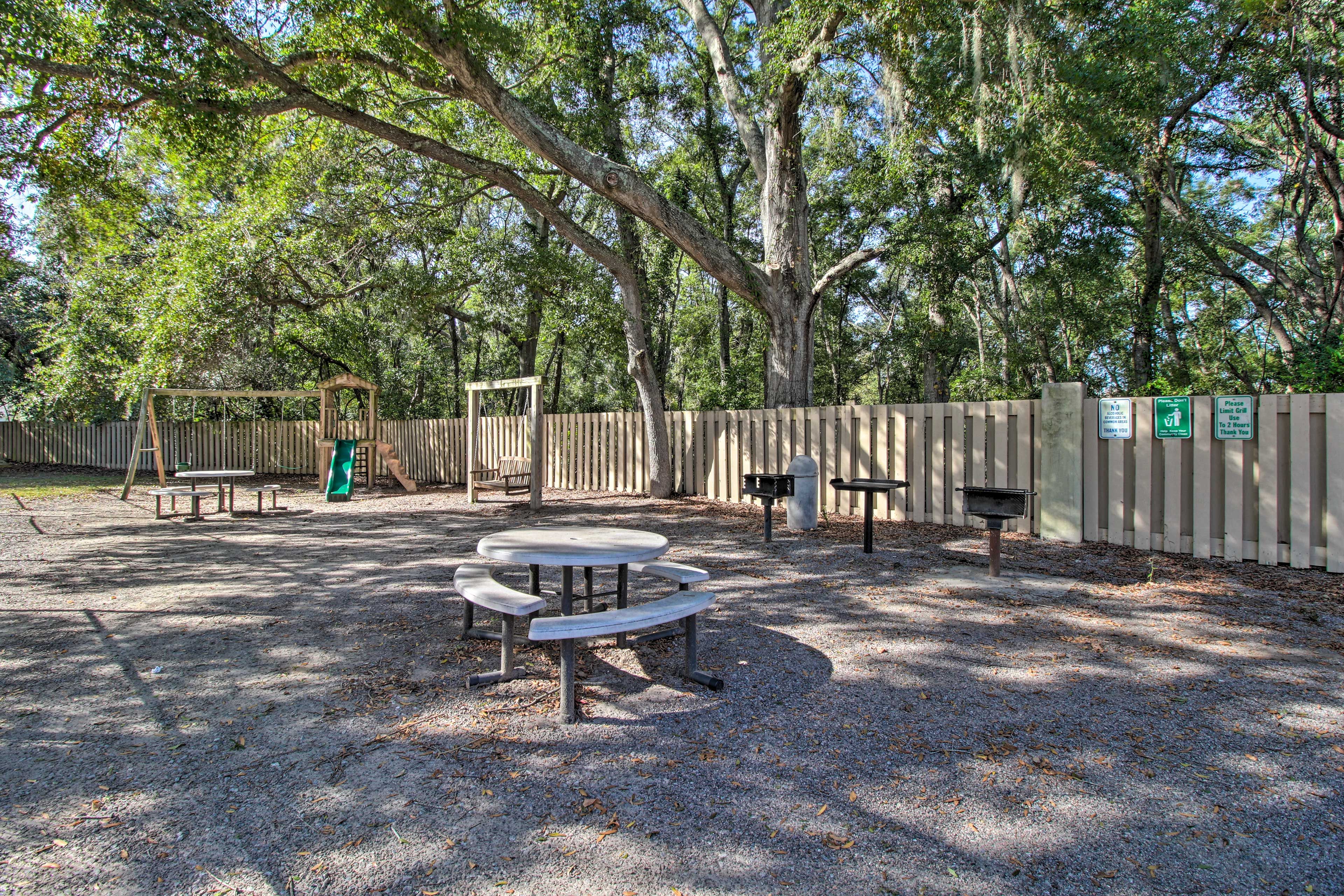 Enjoy a picnic on these communal charcoal grills.
