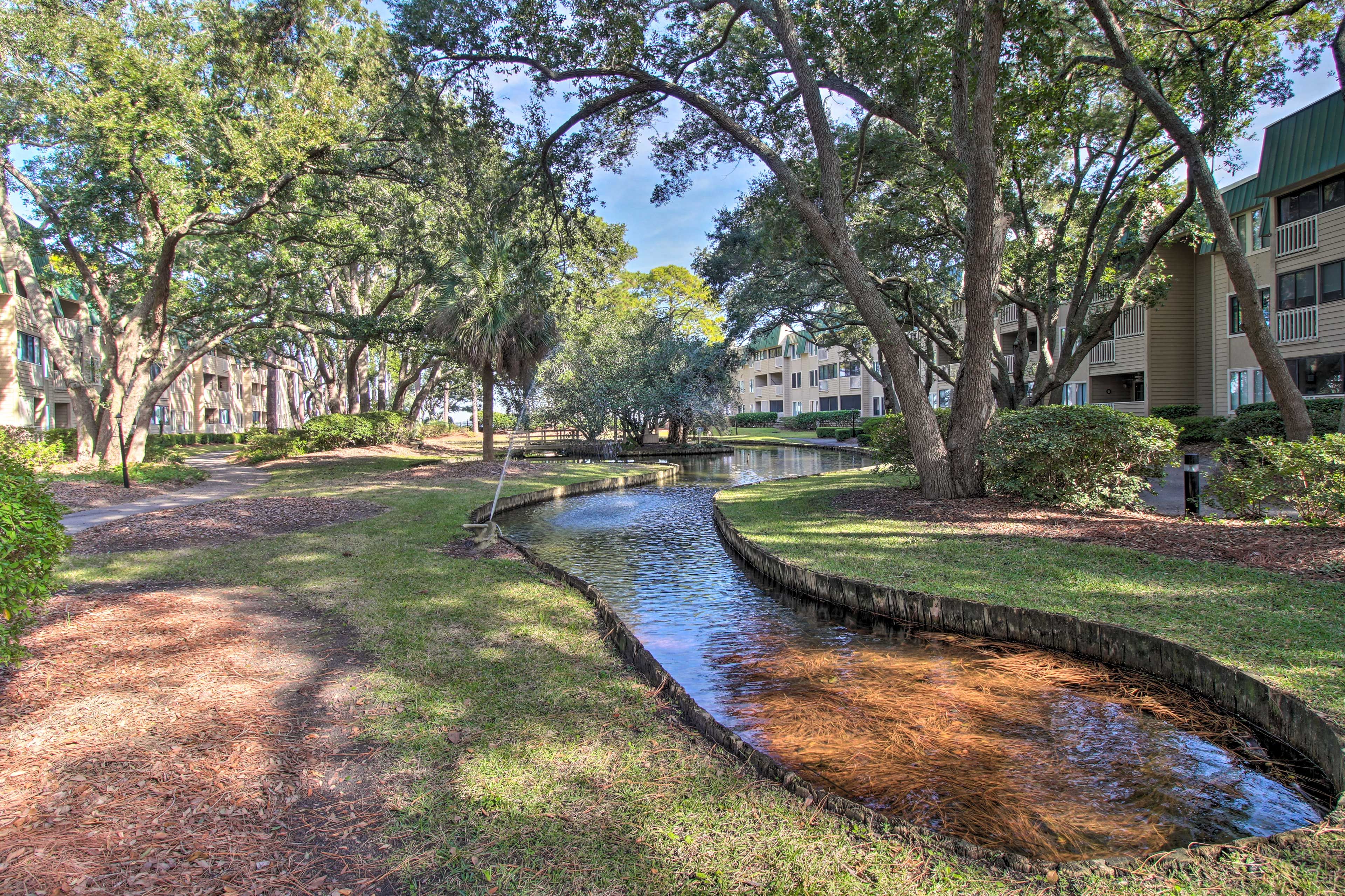A flowing creek winds its way through the community.