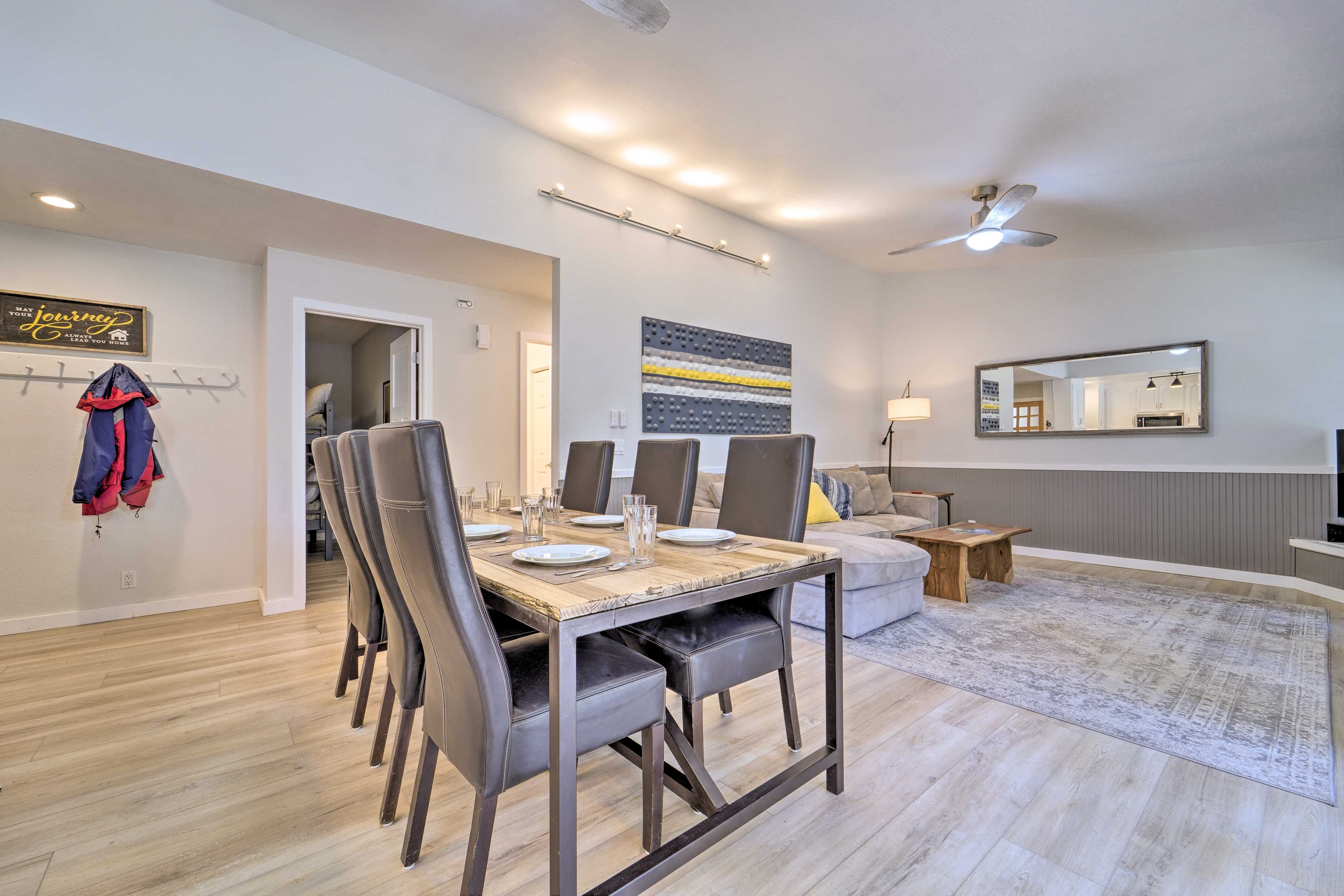 Dining Area | Dishware & Flatware Provided | Breakfast Bar w/ Additional Seating