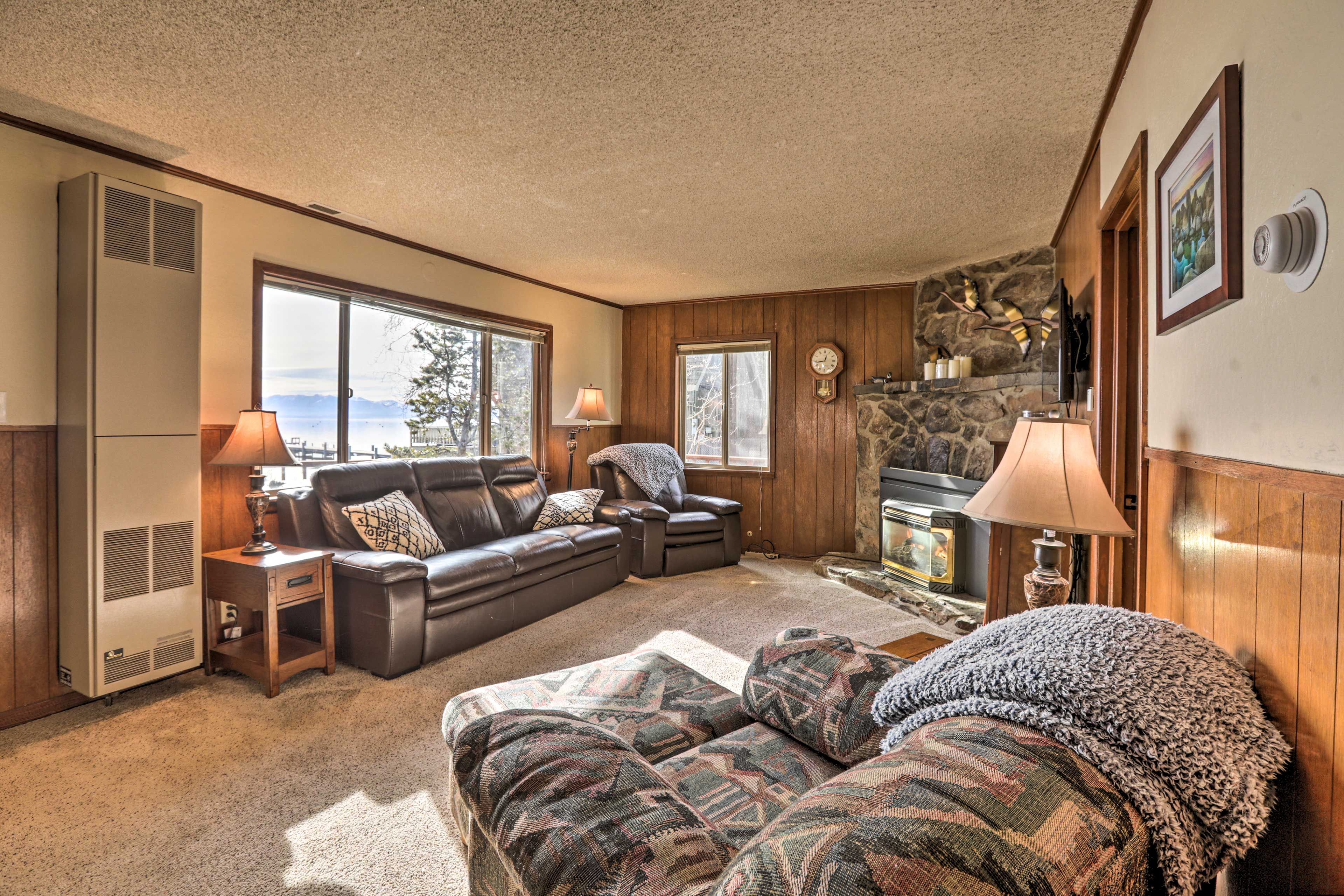 Warm up by the stone fireplace after a long day on the slopes.
