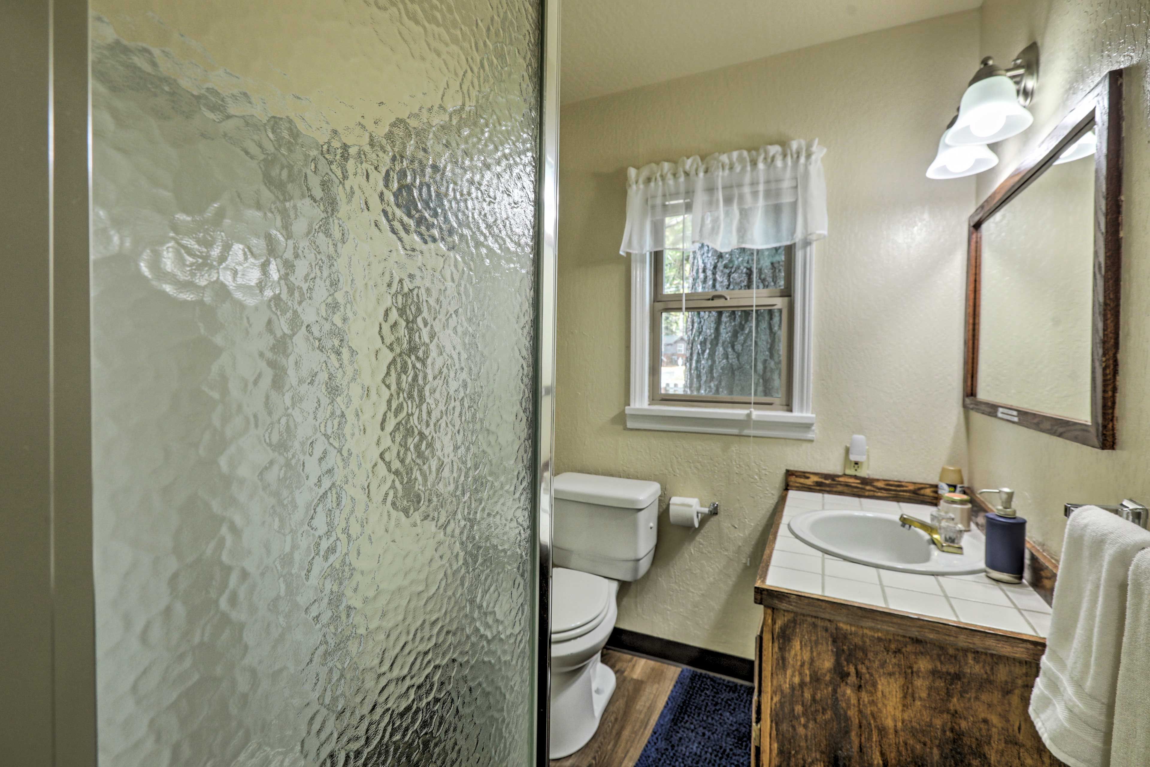 Rinse off the lake in the walk-in shower.