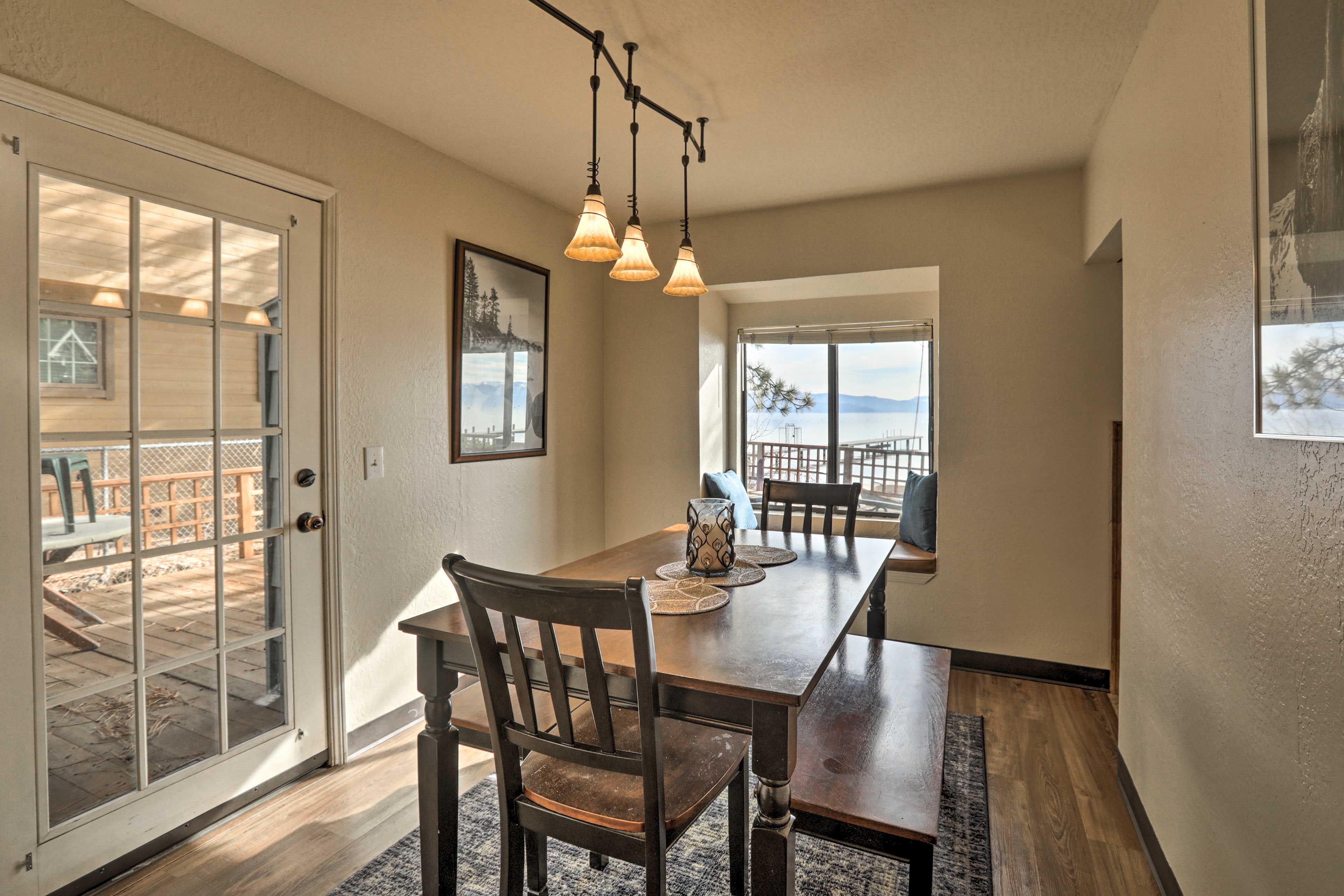 Gather around the formal dining table for home-cooked meals.