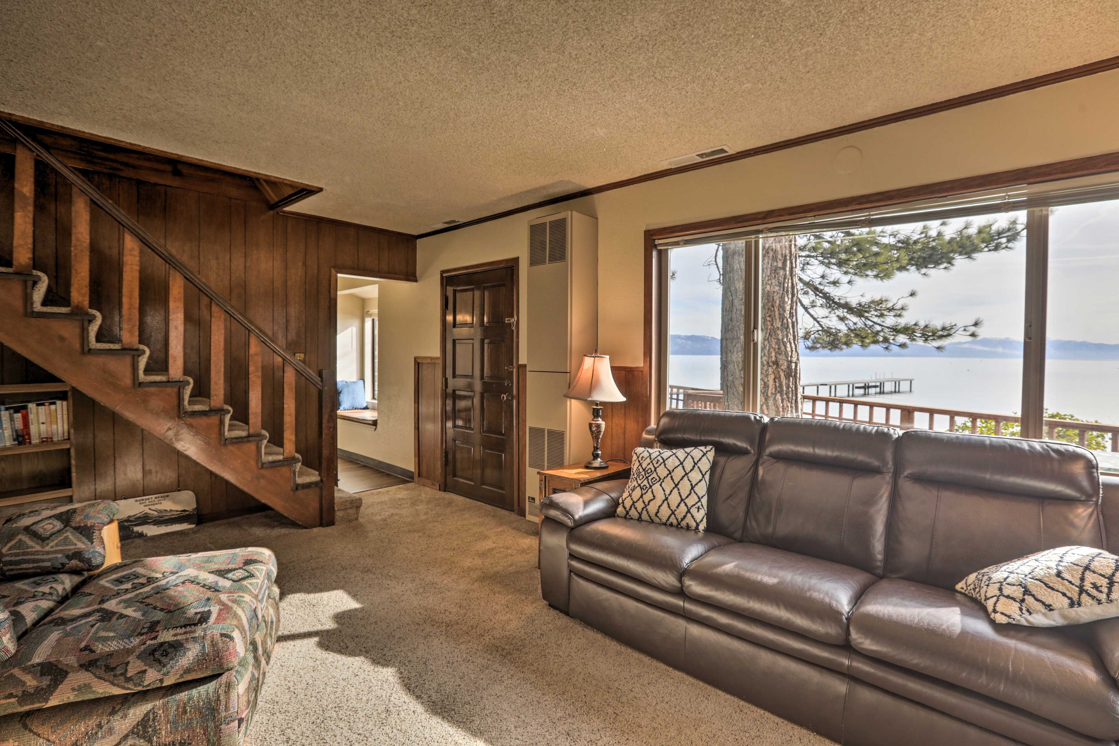 Enjoy lake views from the spacious living room.