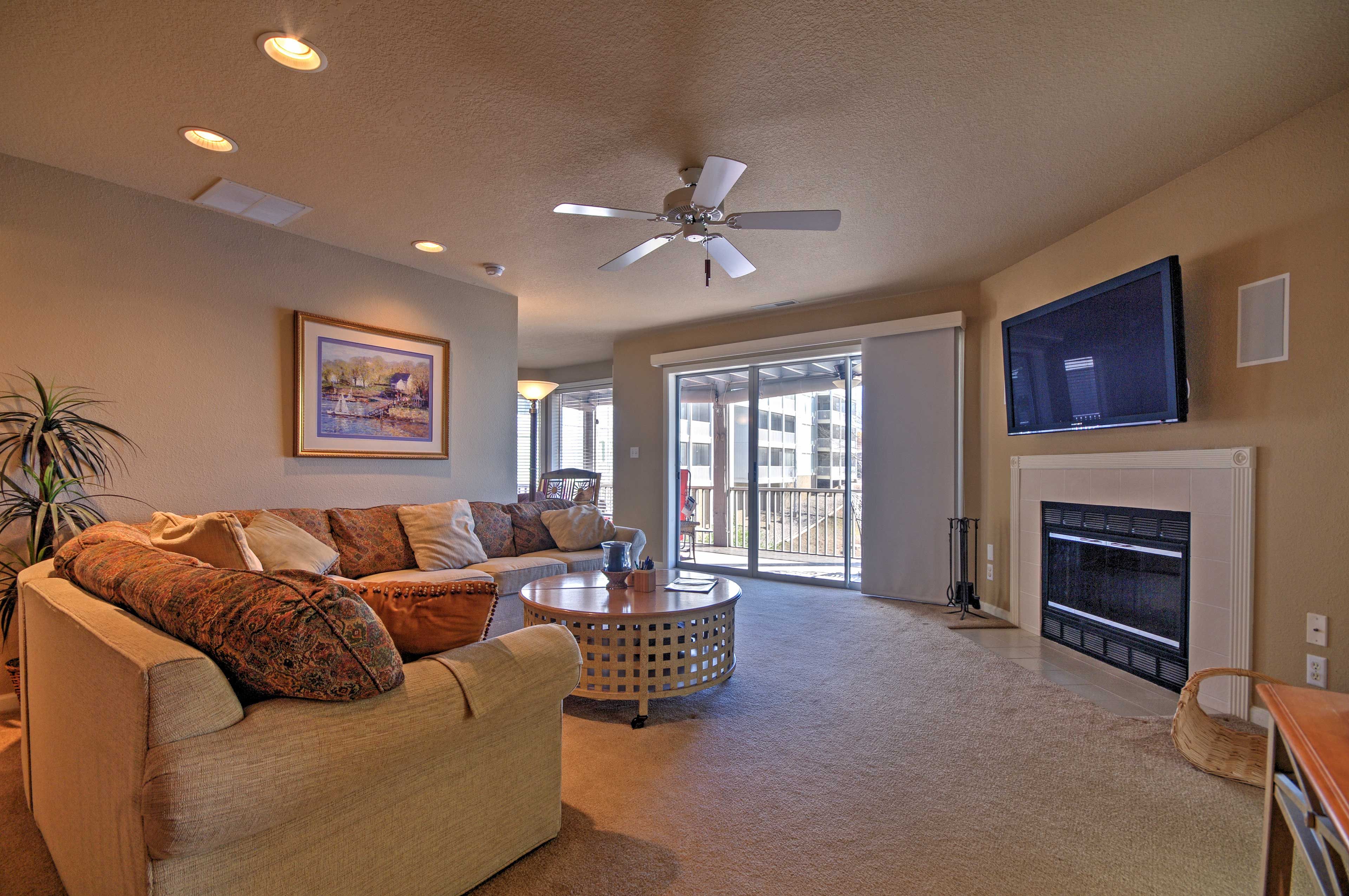 Curl up on the couch and watch movies on the flat-screen cable TV.