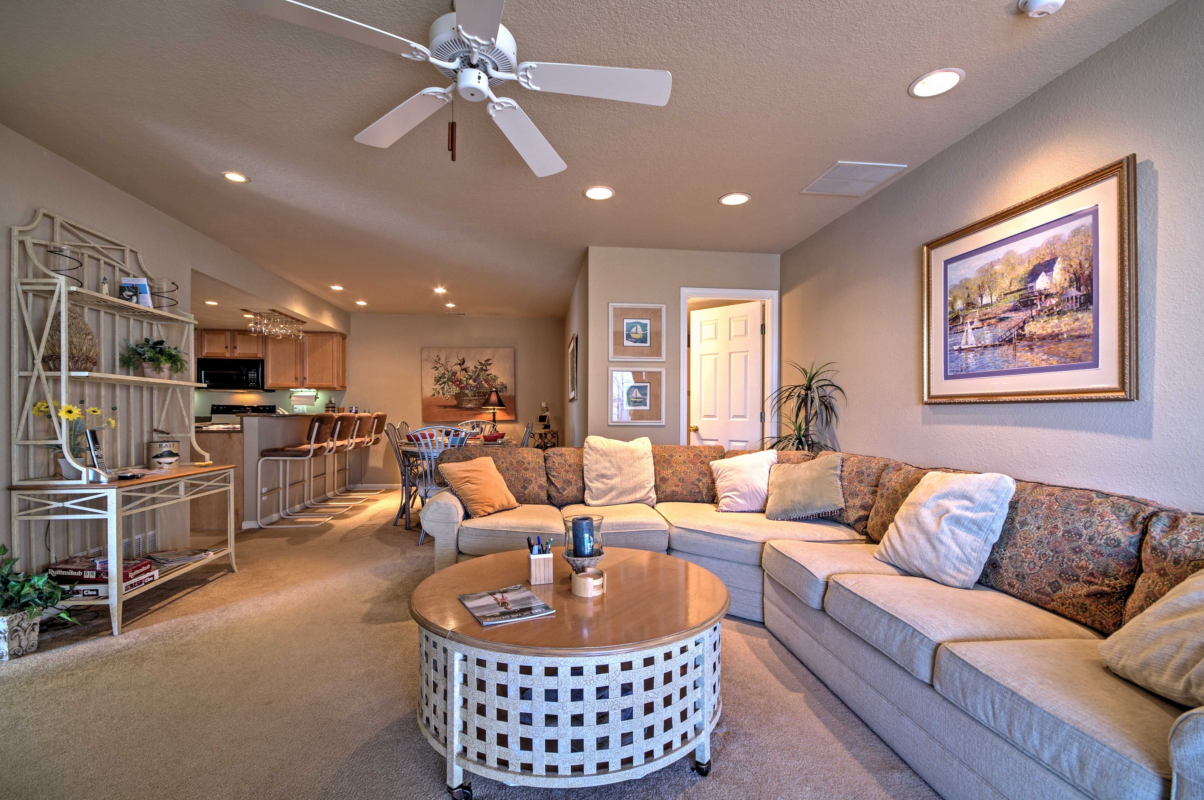 There's ample space for the whole group to unwind on the sectional.