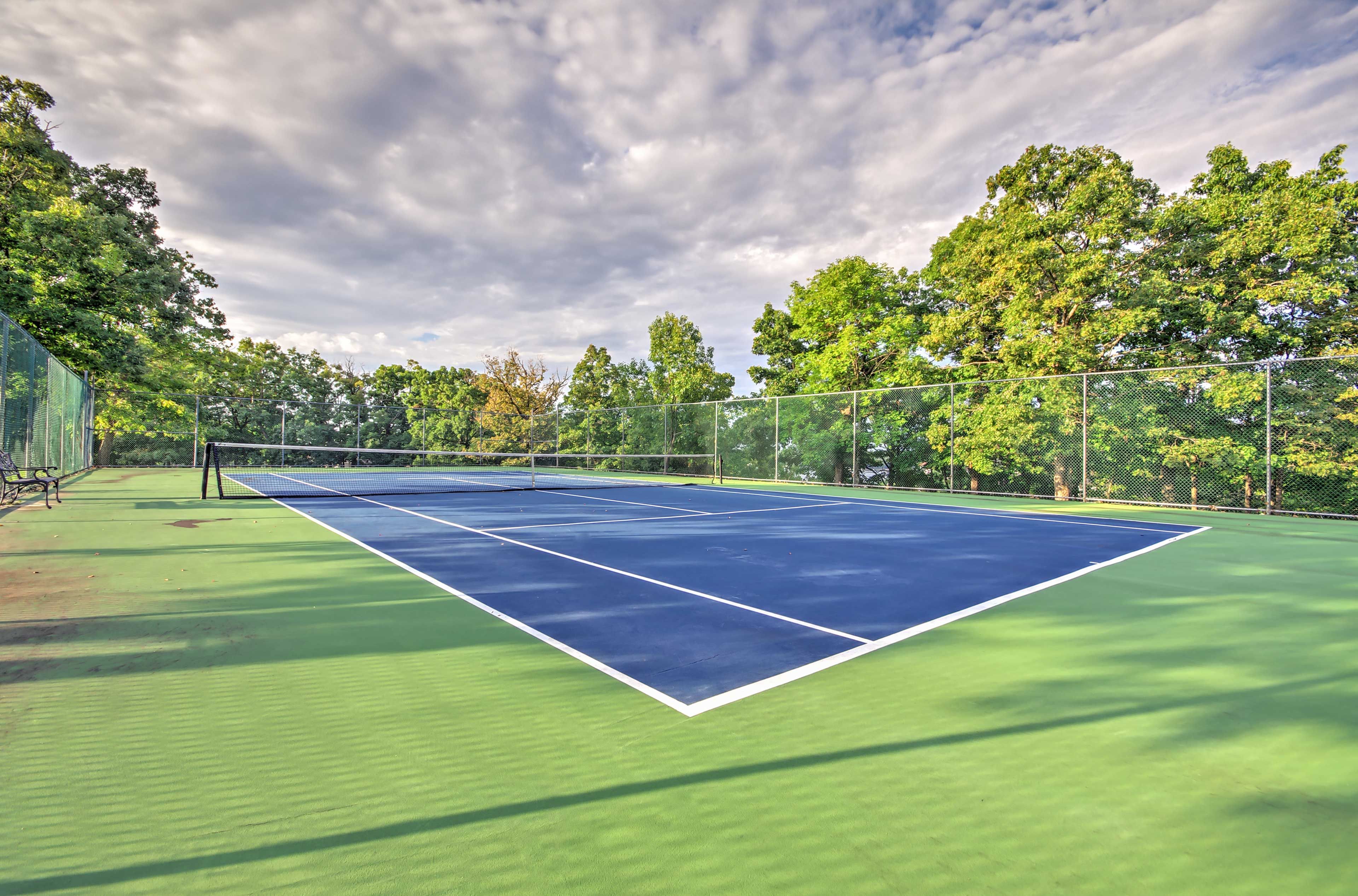 Challenge your travel companions to a tennis match on the community courts.