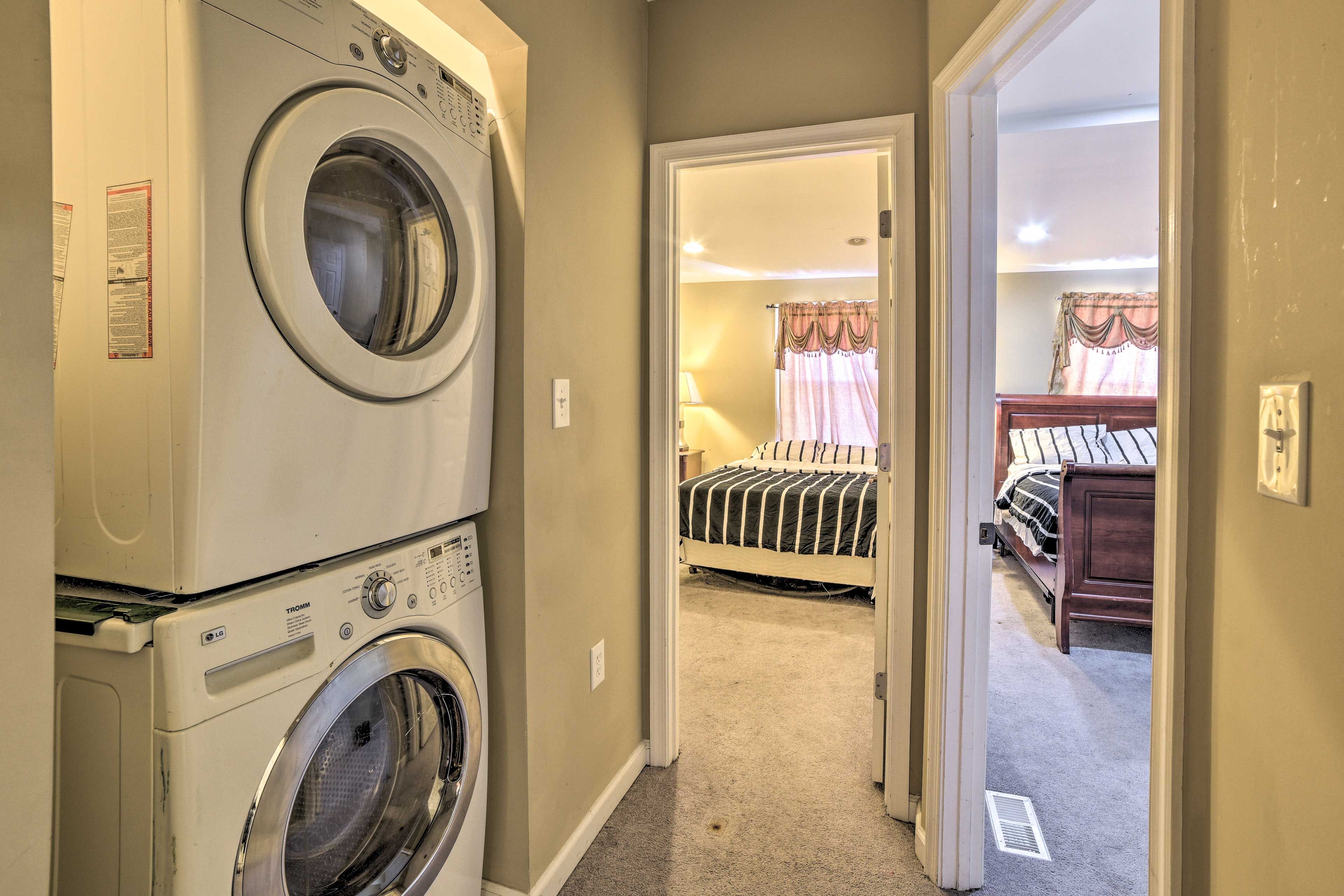 Upstairs you'll find a washer and dryer.