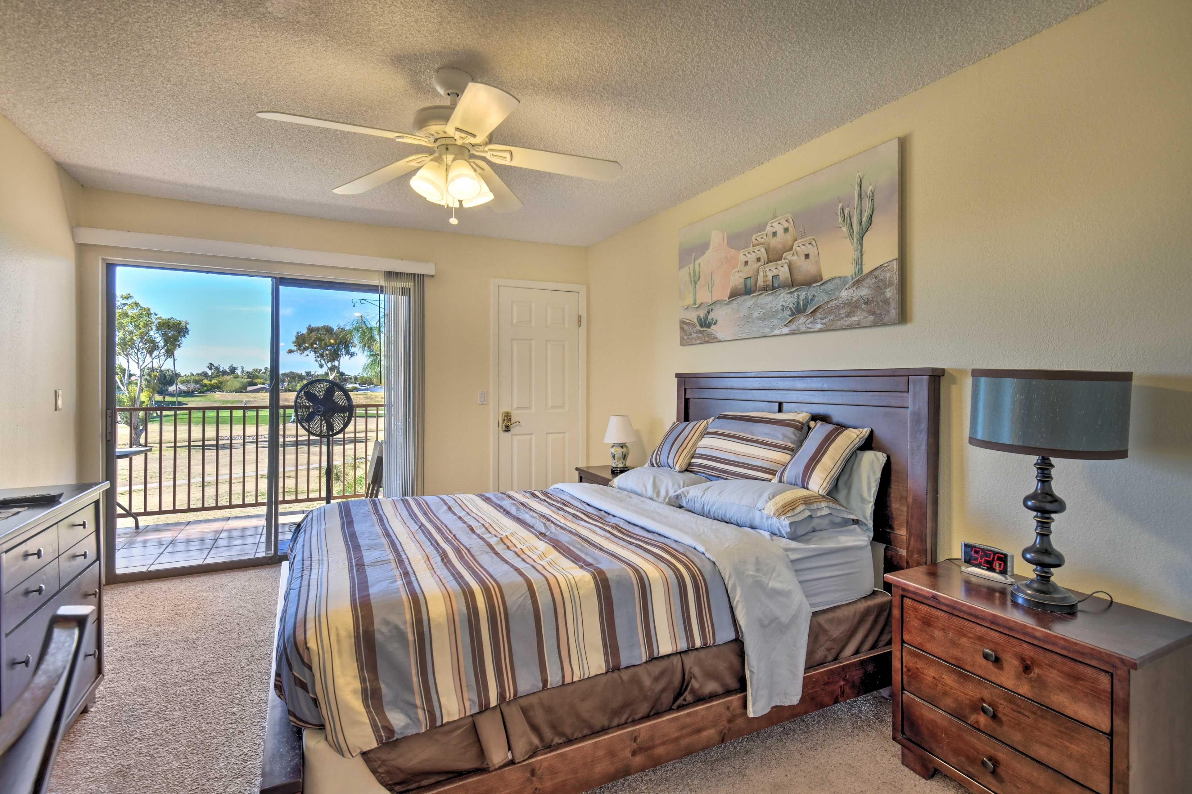 Bedroom 1 | Queen Bed | Patio Access | En-Suite Bathroom