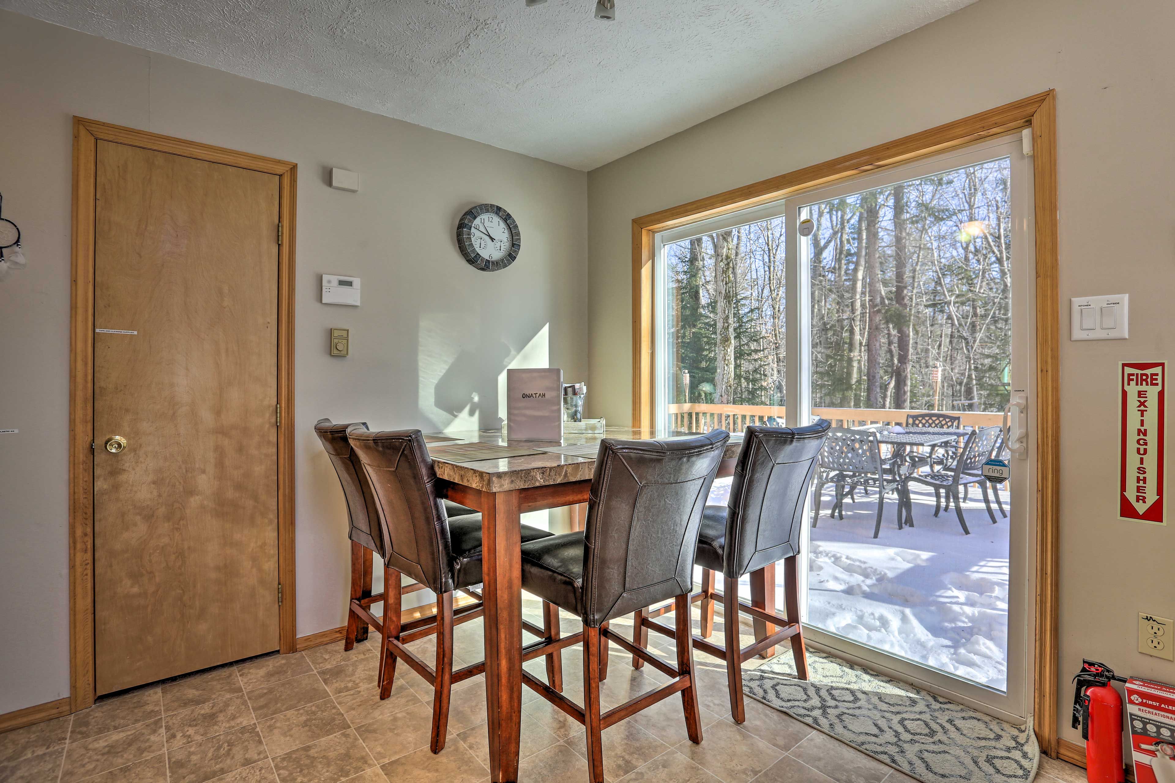 The dining table provides seating for 4.