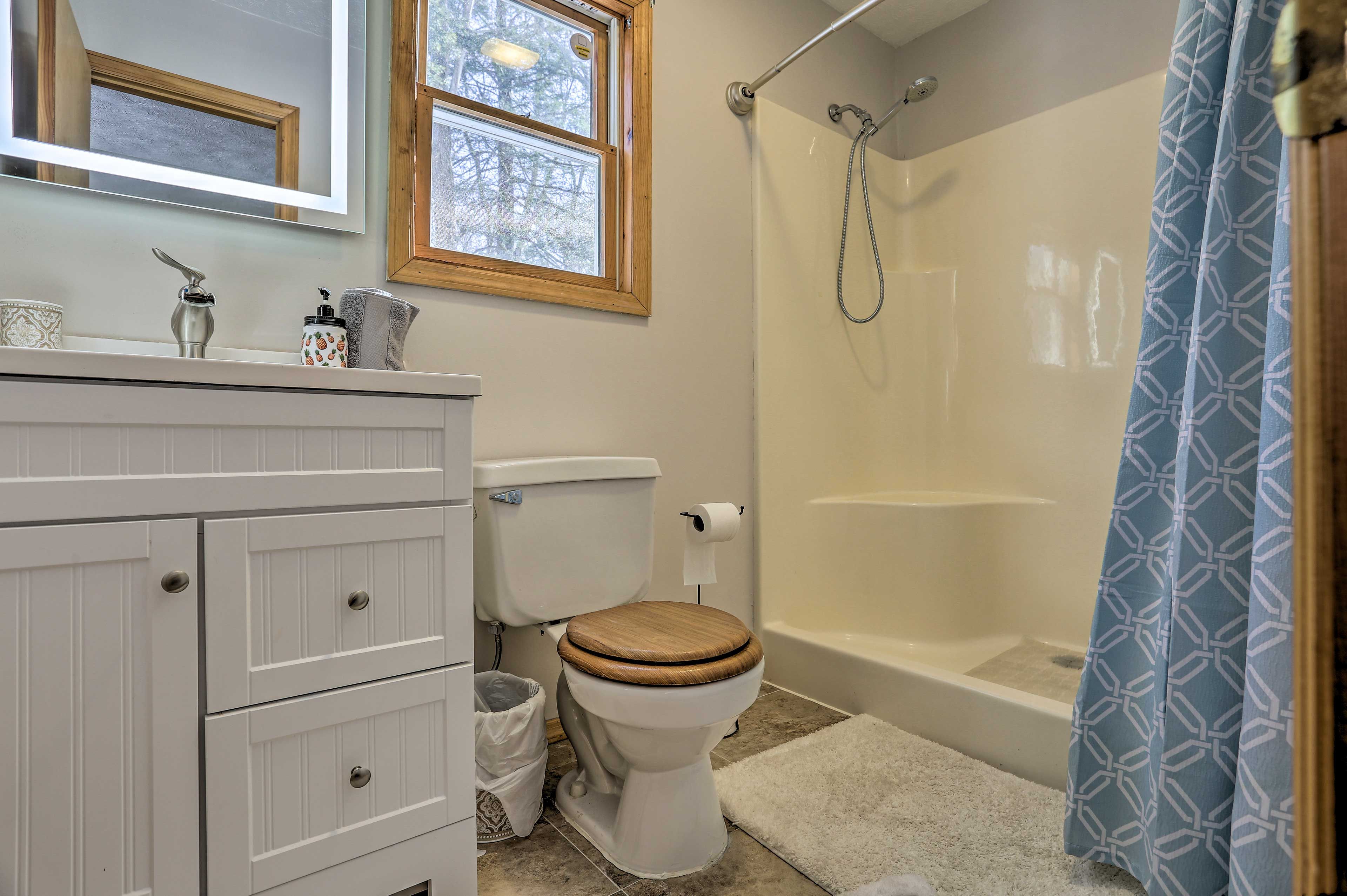 Rinse sweat from the day away in the walk-in shower.