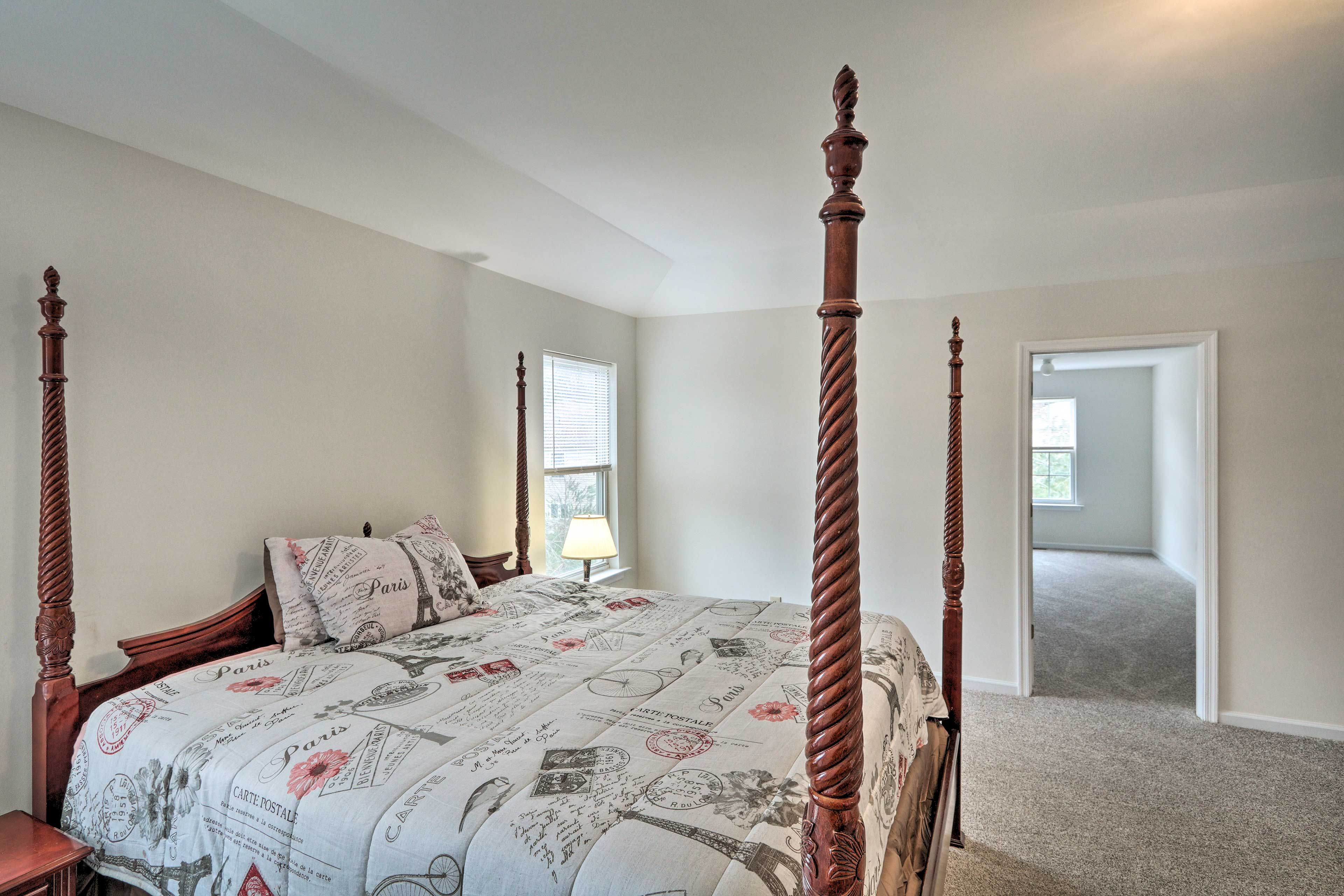 This room is outfitted with a California king bed.