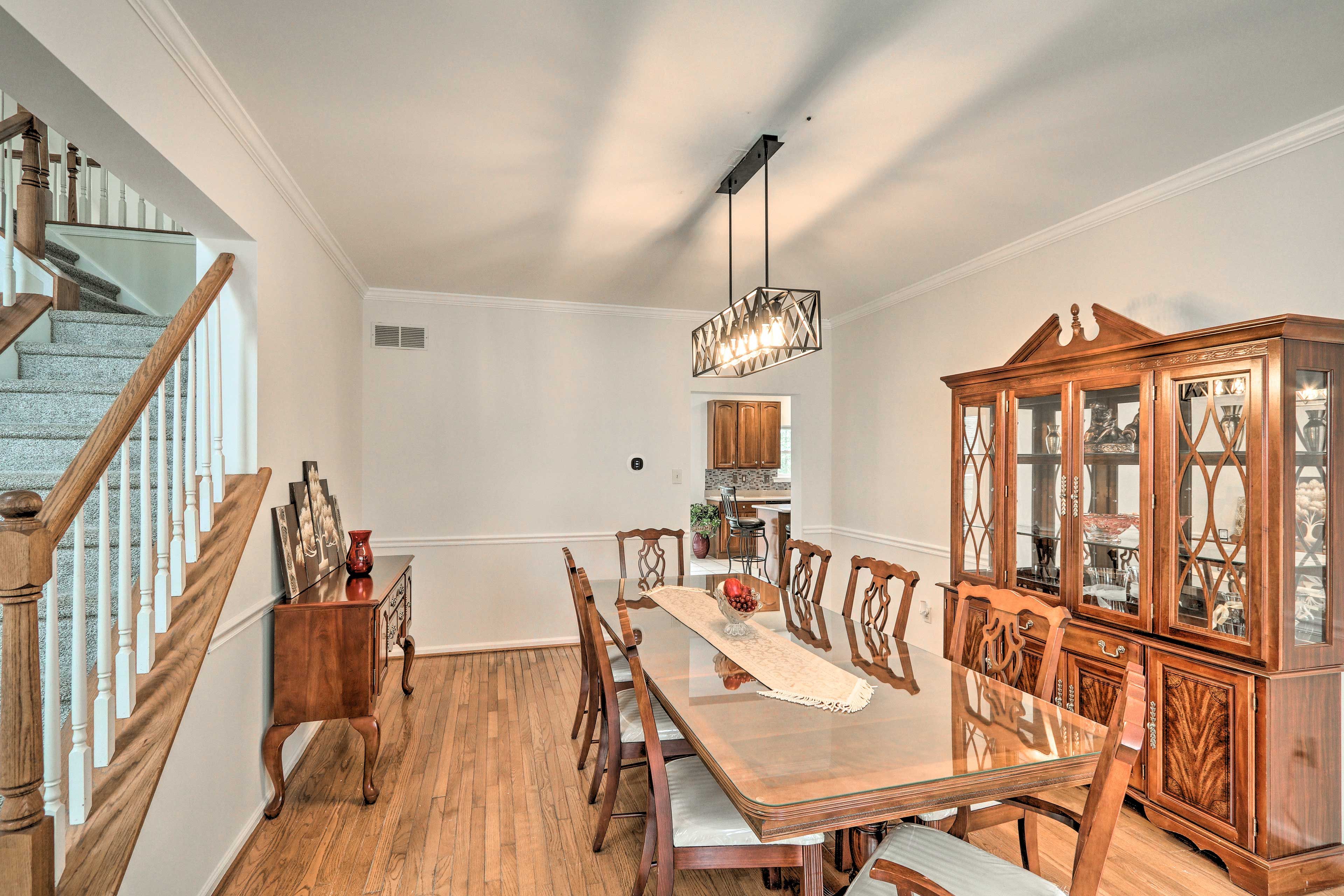 The dining table seats 8.