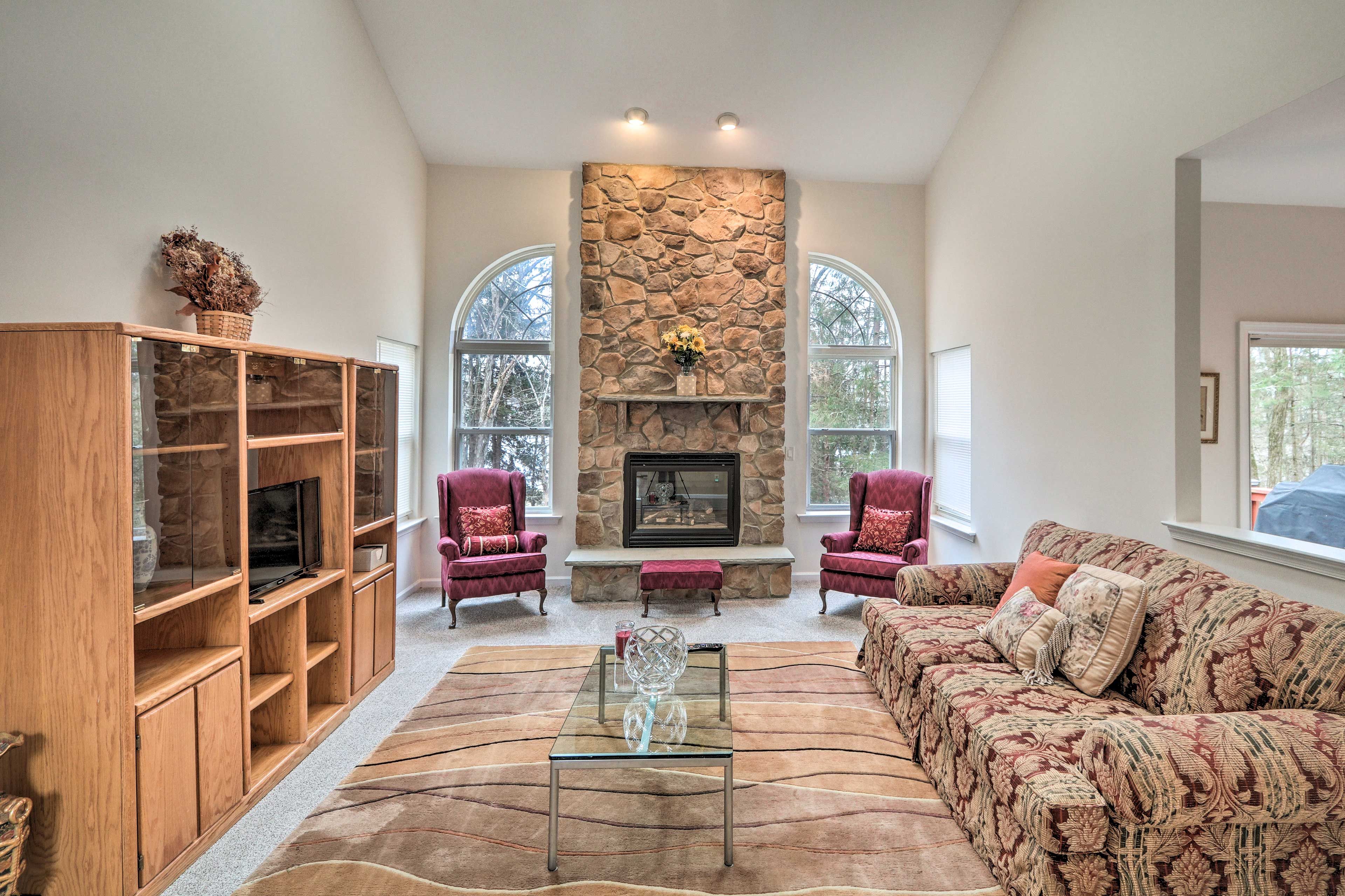 Warm up by the gas fireplace or veg out in front of the TV!