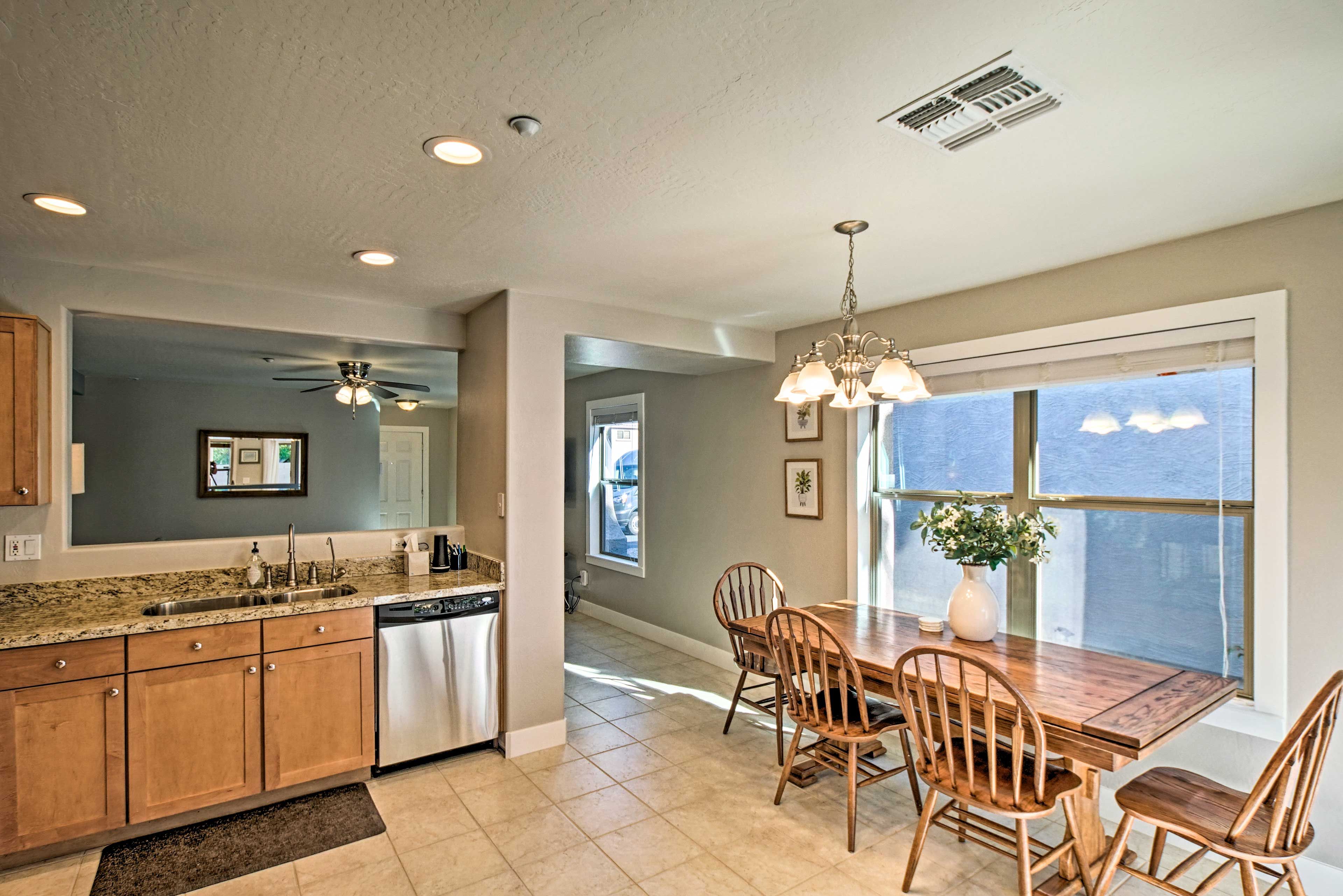 Stainless steel appliances highlight the kitchen.