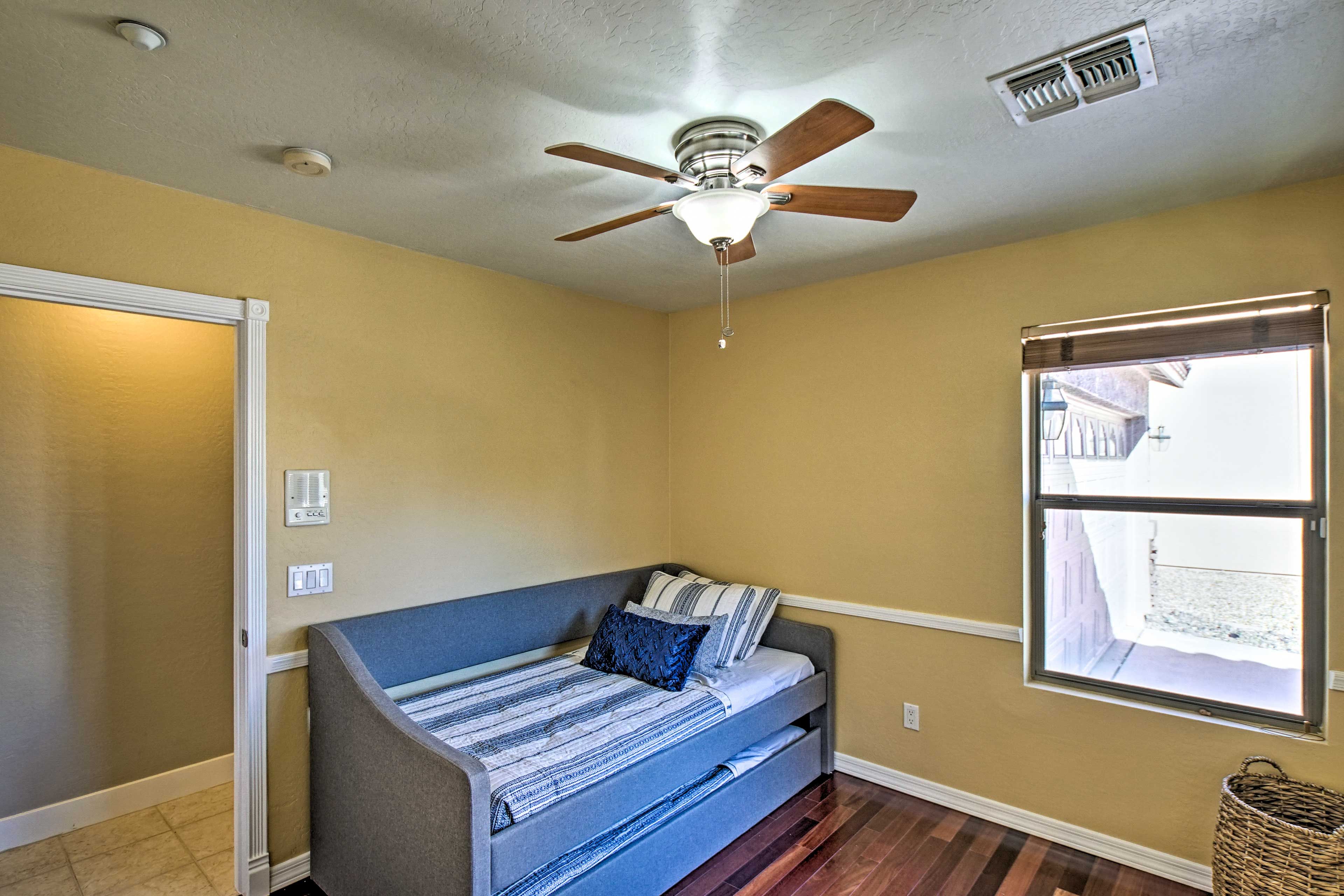 The ceiling fan will keep a breeze flowing at night.