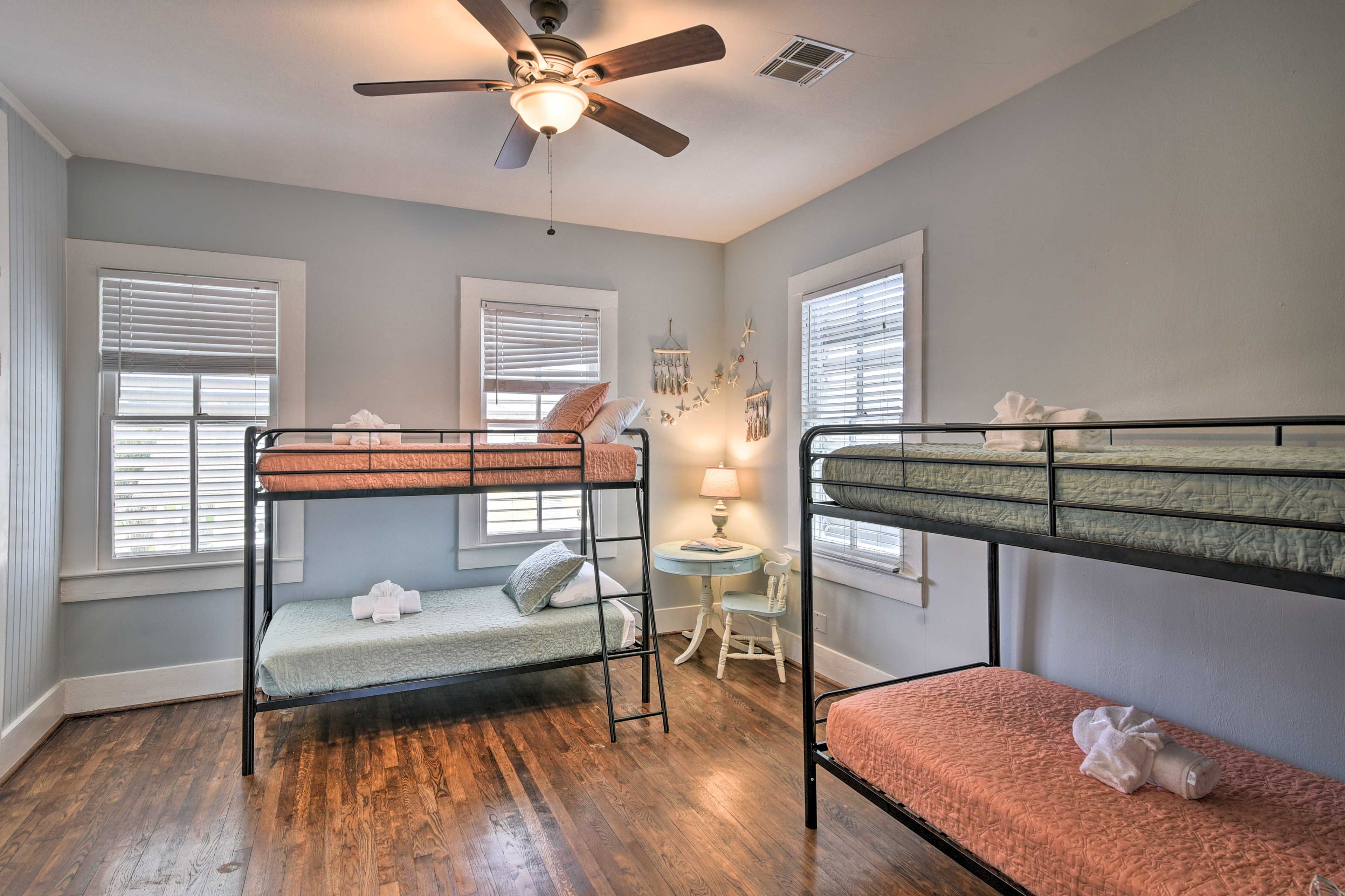 Four can sleep on the twin bunk beds.
