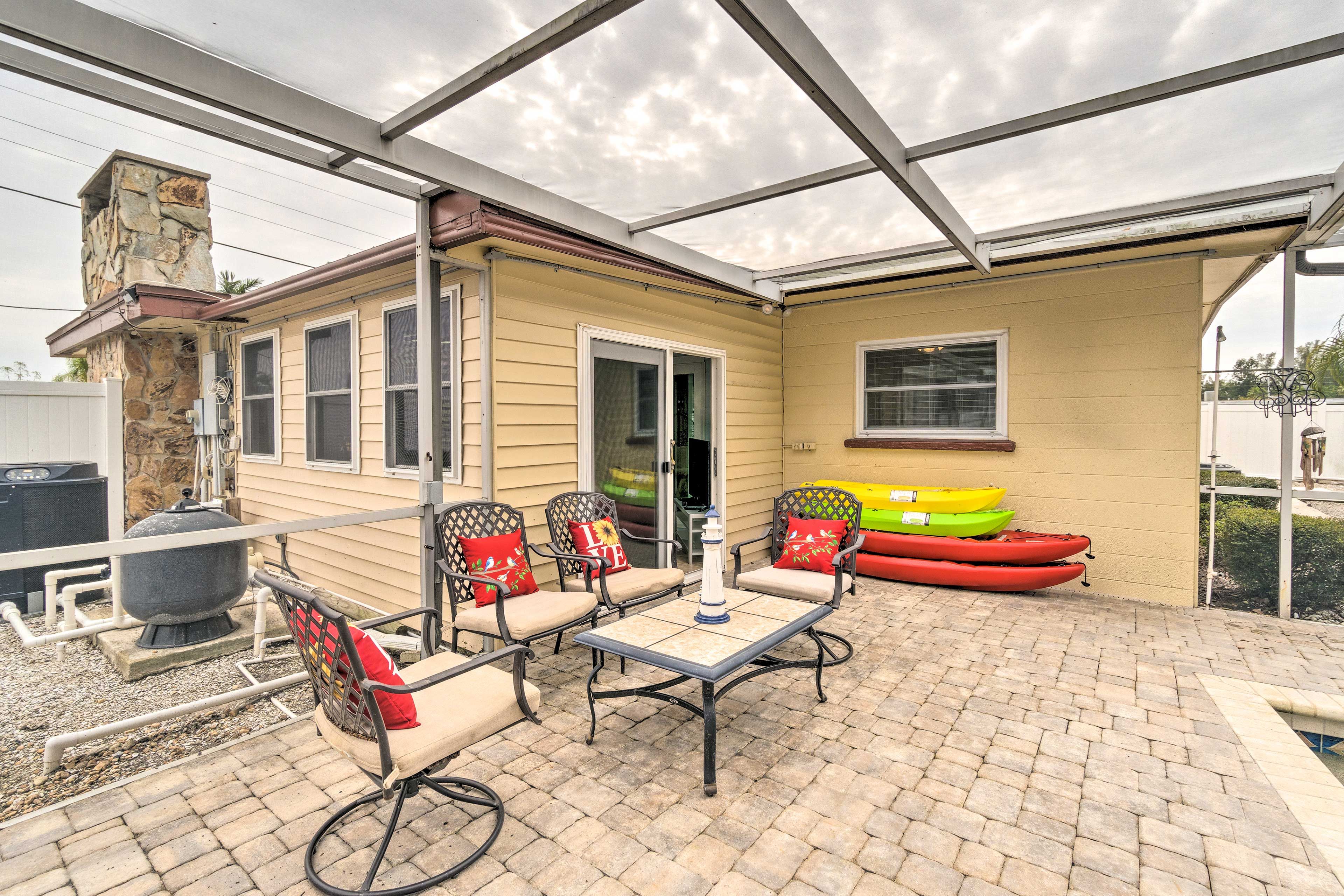 Patio | Outdoor Dining Area | Kayaks