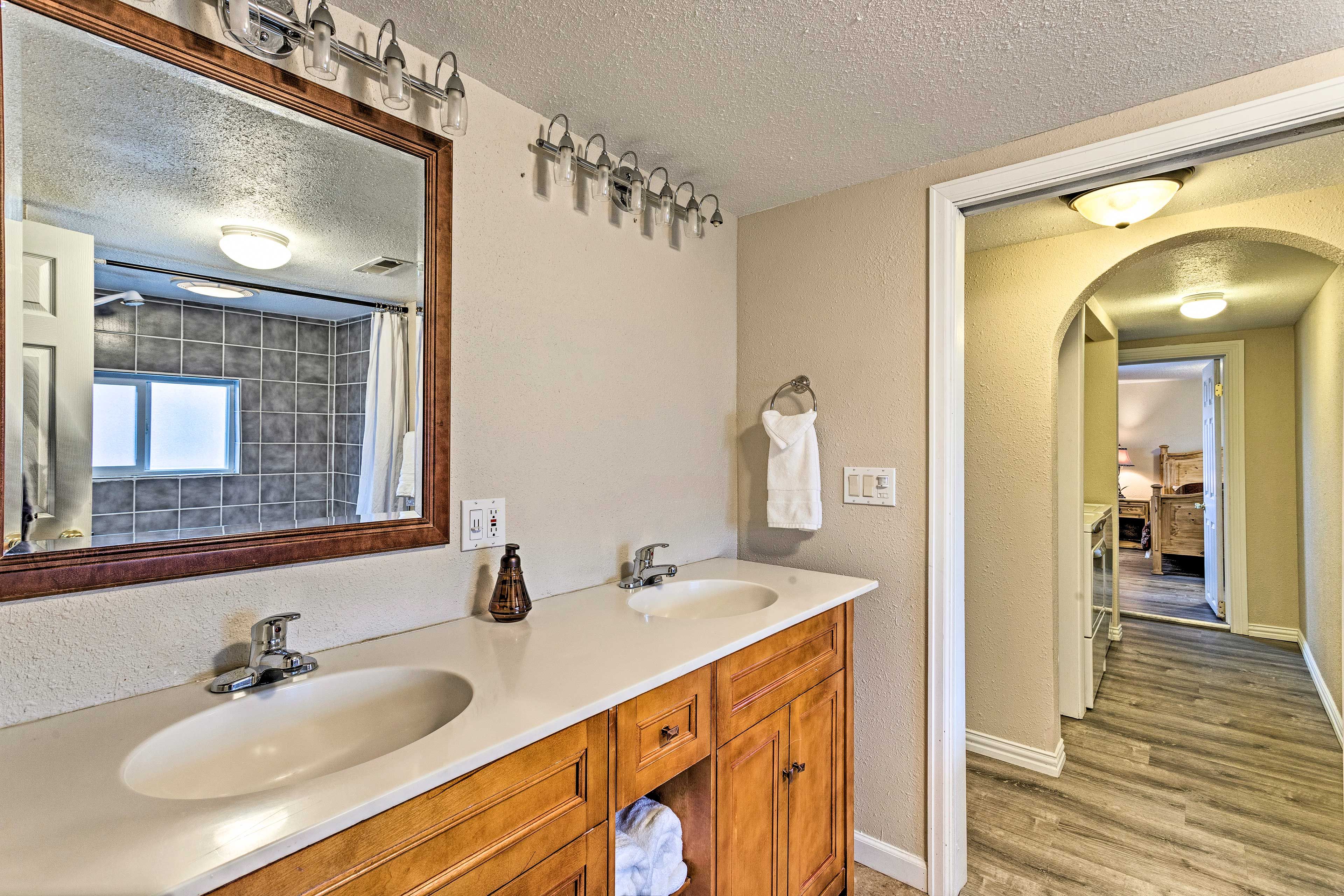 This bathroom has dual sinks.