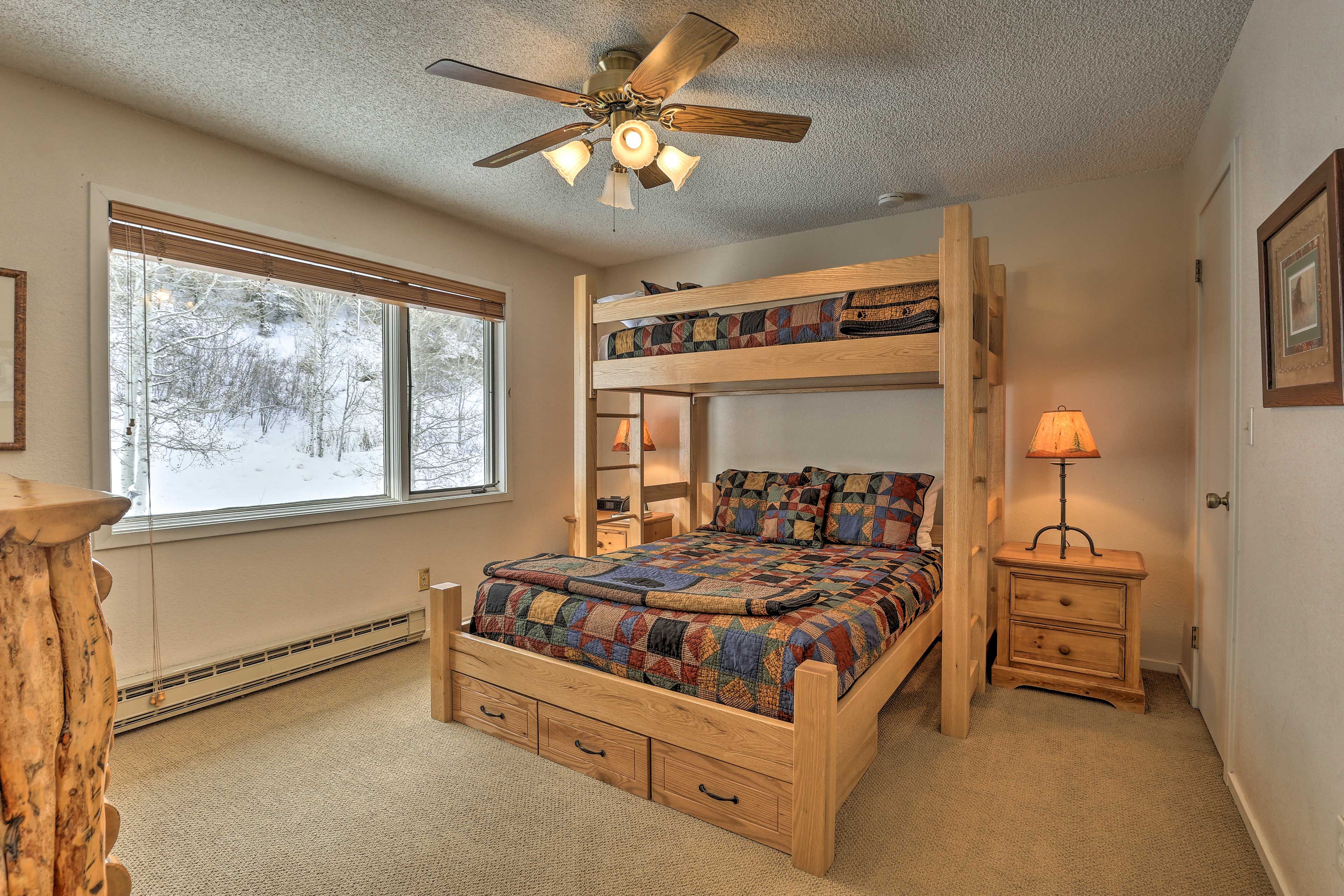 This last bedroom is home to a twin and queen bunk bed, perfect for the kids!