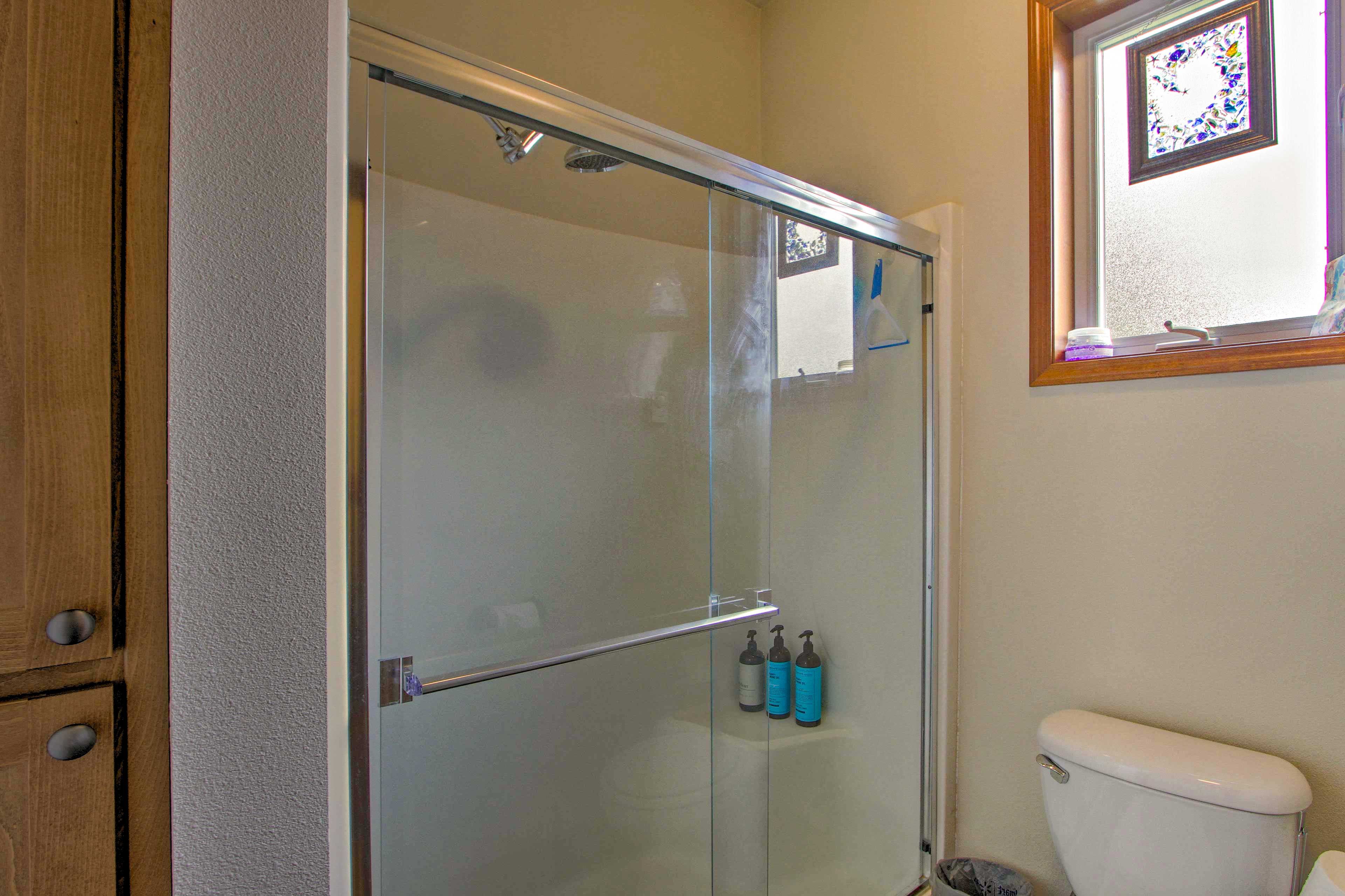 Rinse your worries away in the shower with a rainfall showerhead.