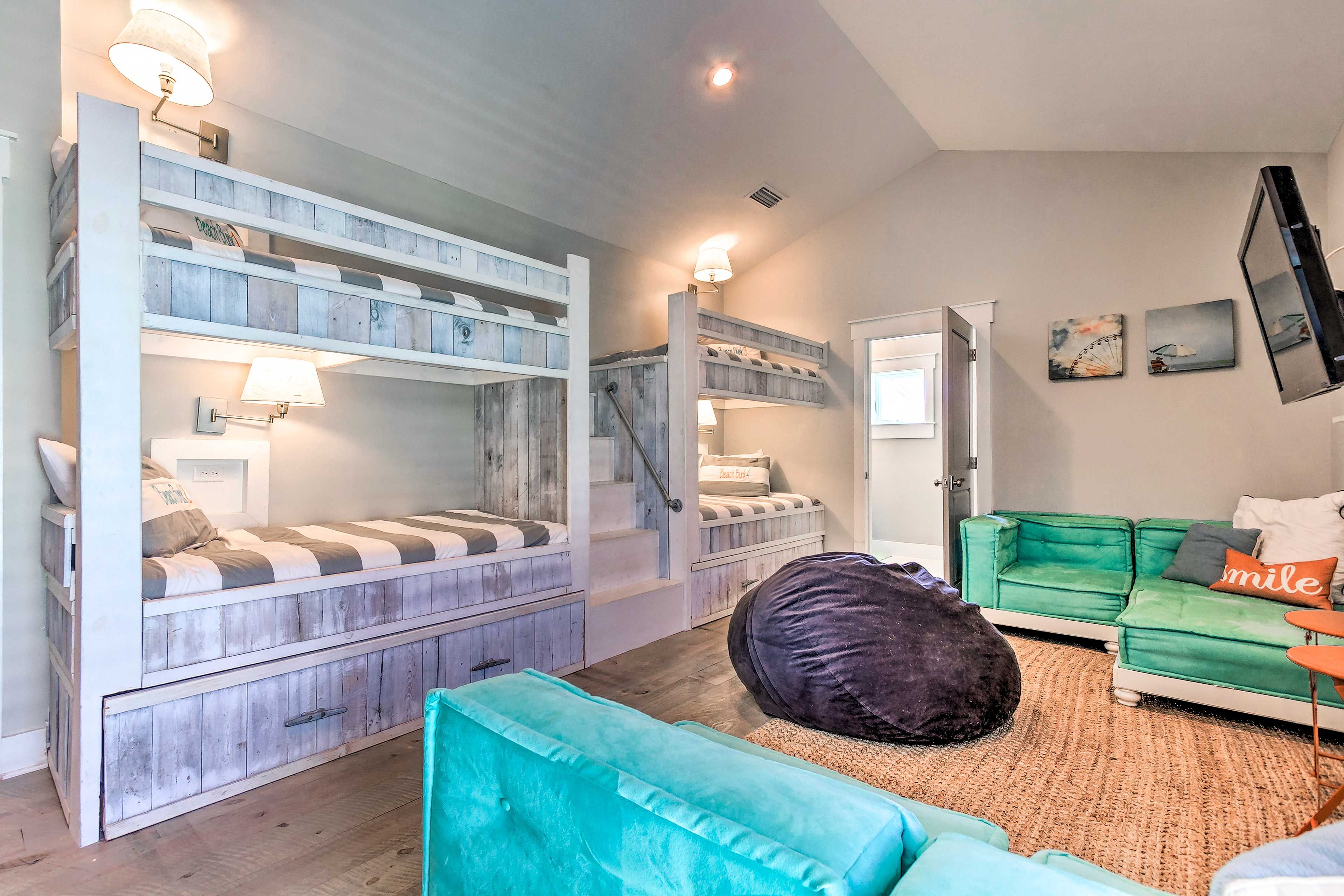 Kids will love claiming these double bunk beds (+ trundle beds) as their own!