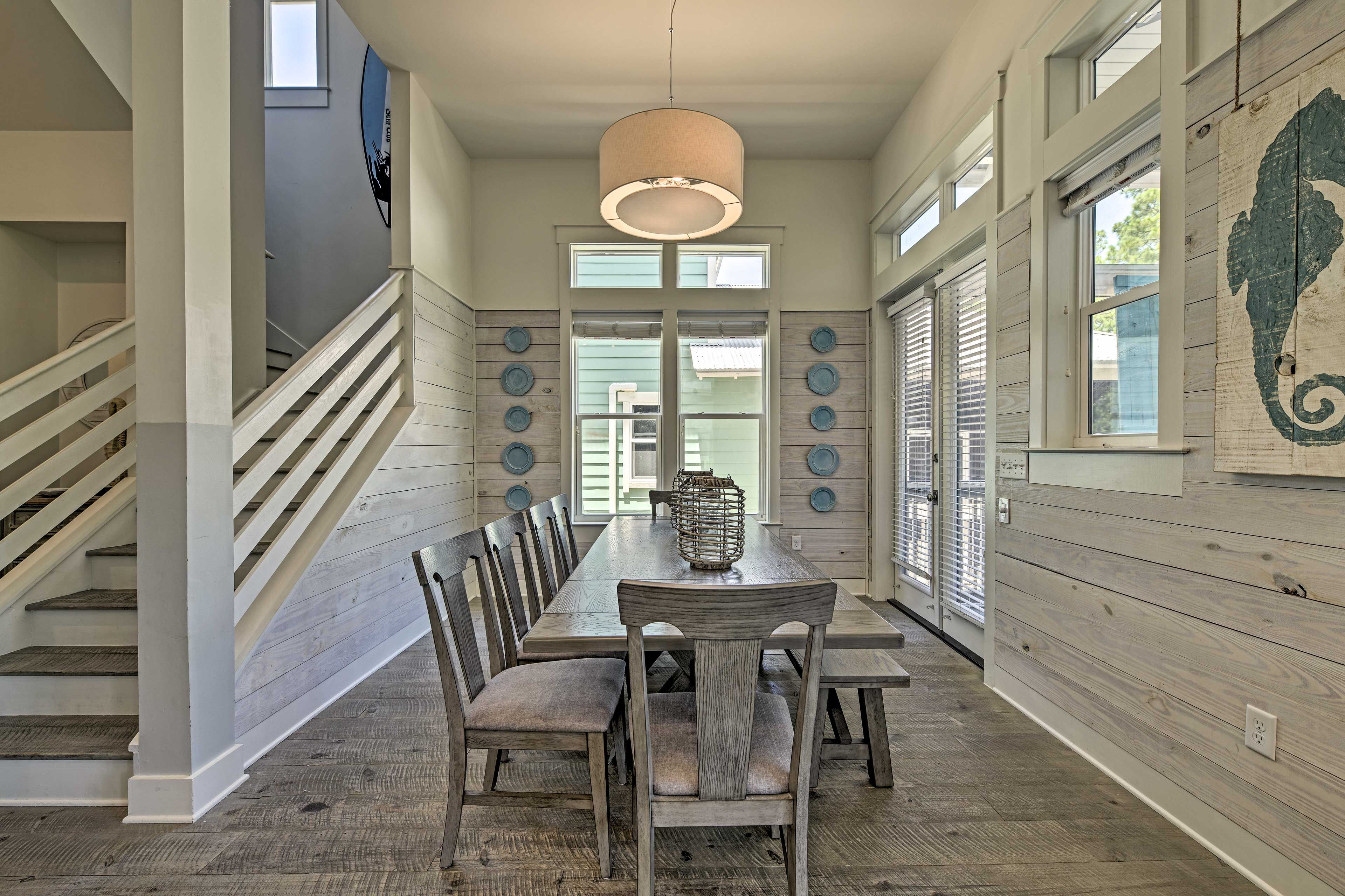 Enjoy a family-style meal at the farmhouse dining table.