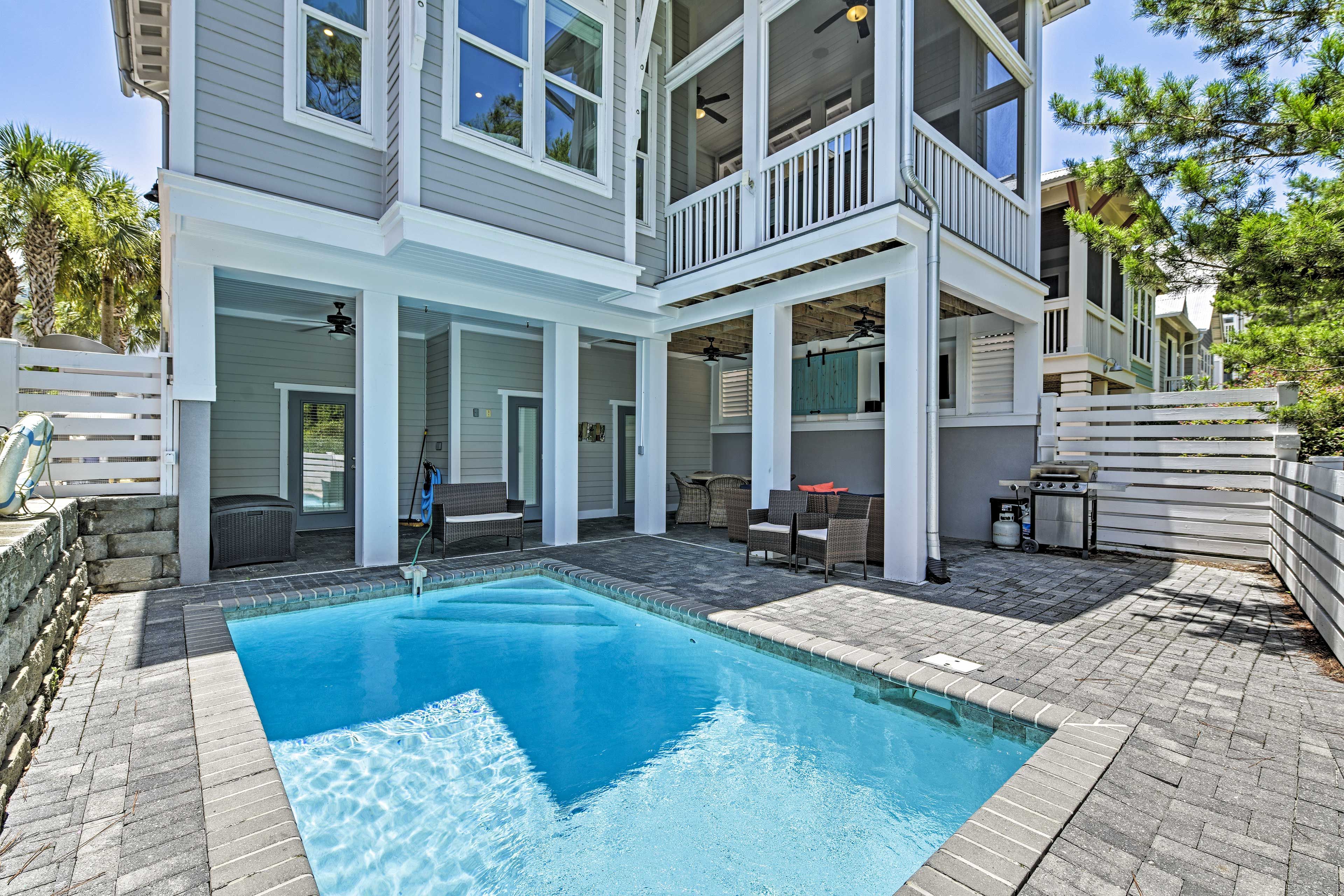 Spend afternoons lounging on the covered deck or splashing in the private pool!