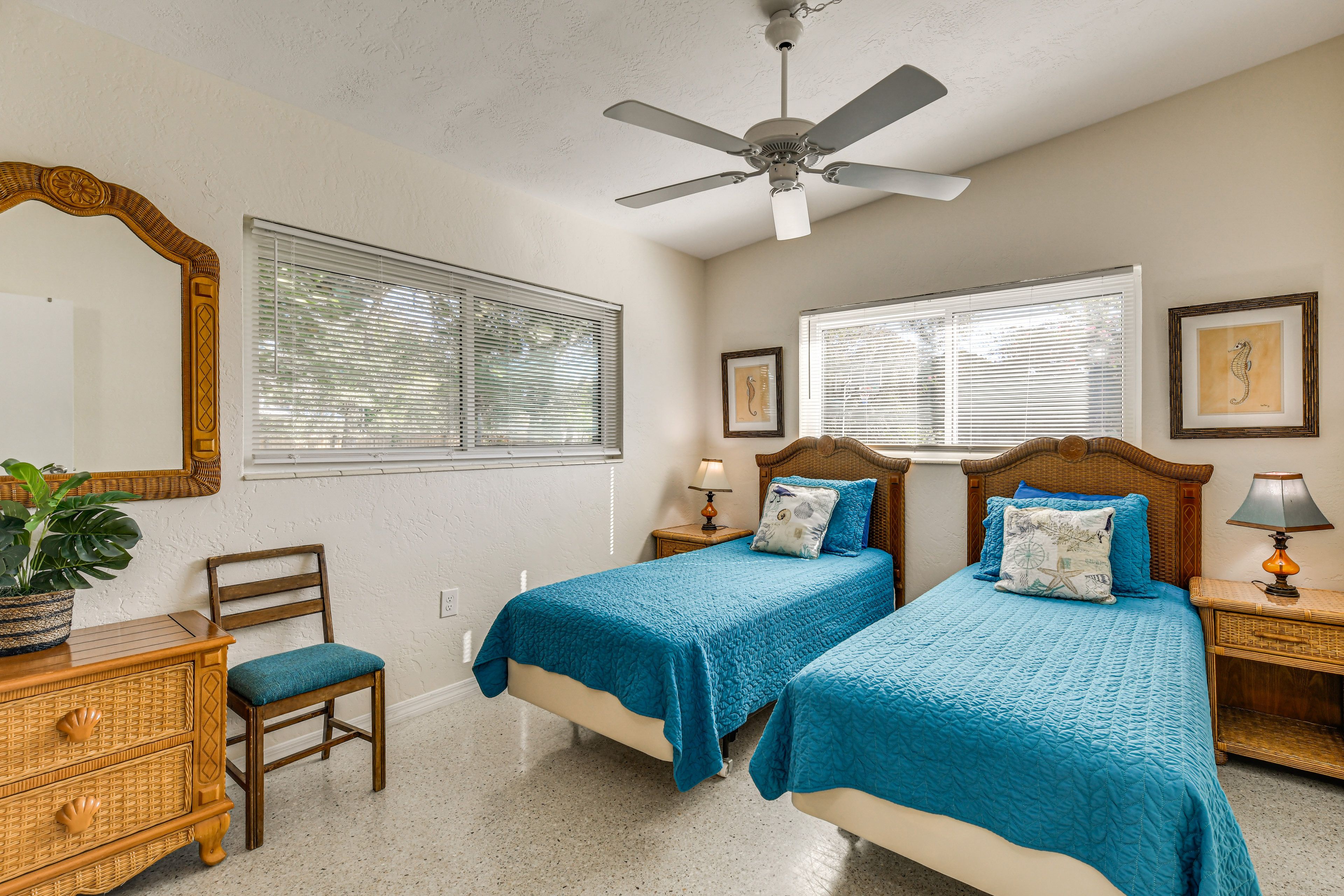 Bedroom 2 | 2 Twin Beds (Converts to King Bed) } Desk