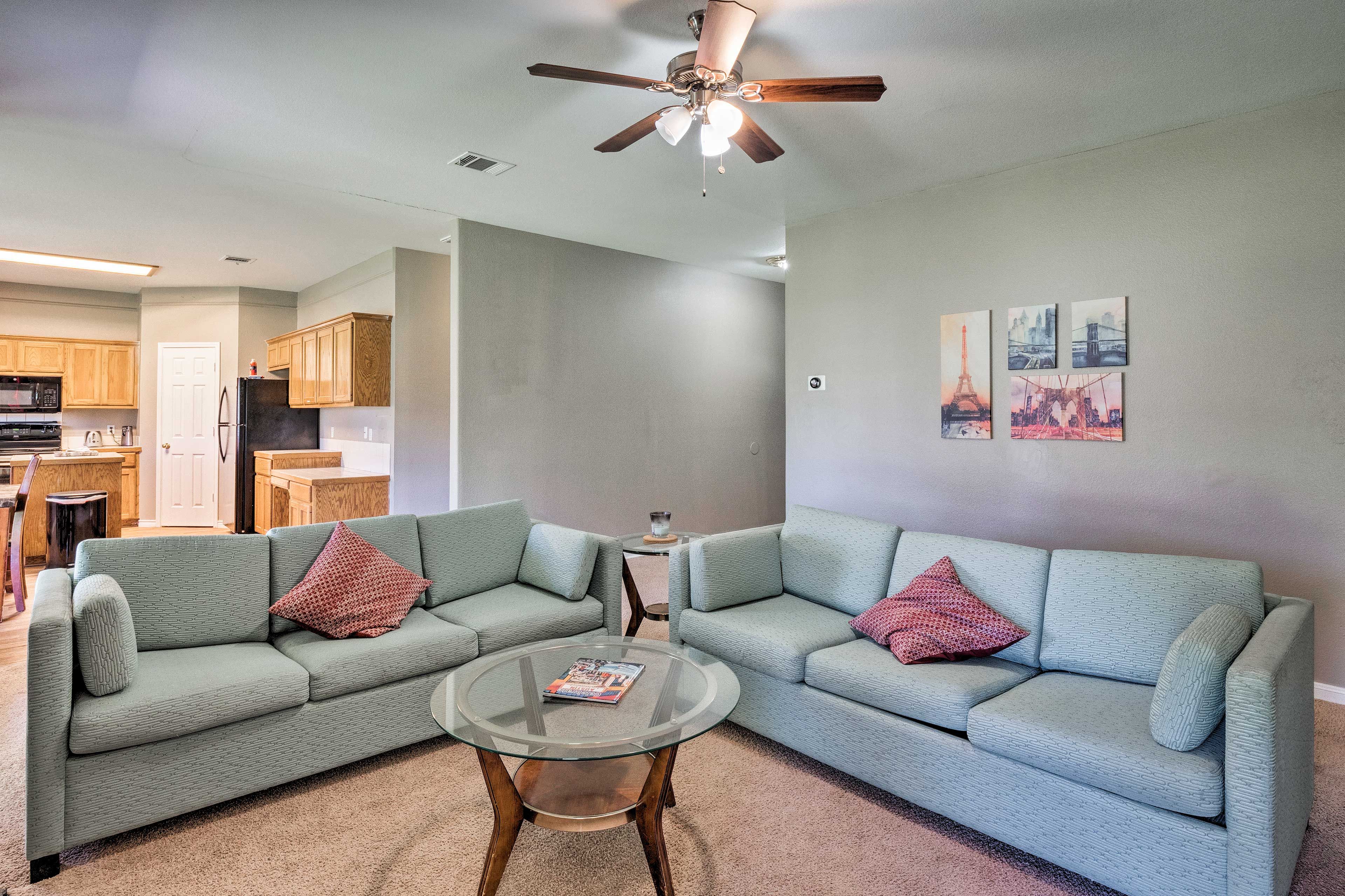 Sit back and relax on these charming sofas.