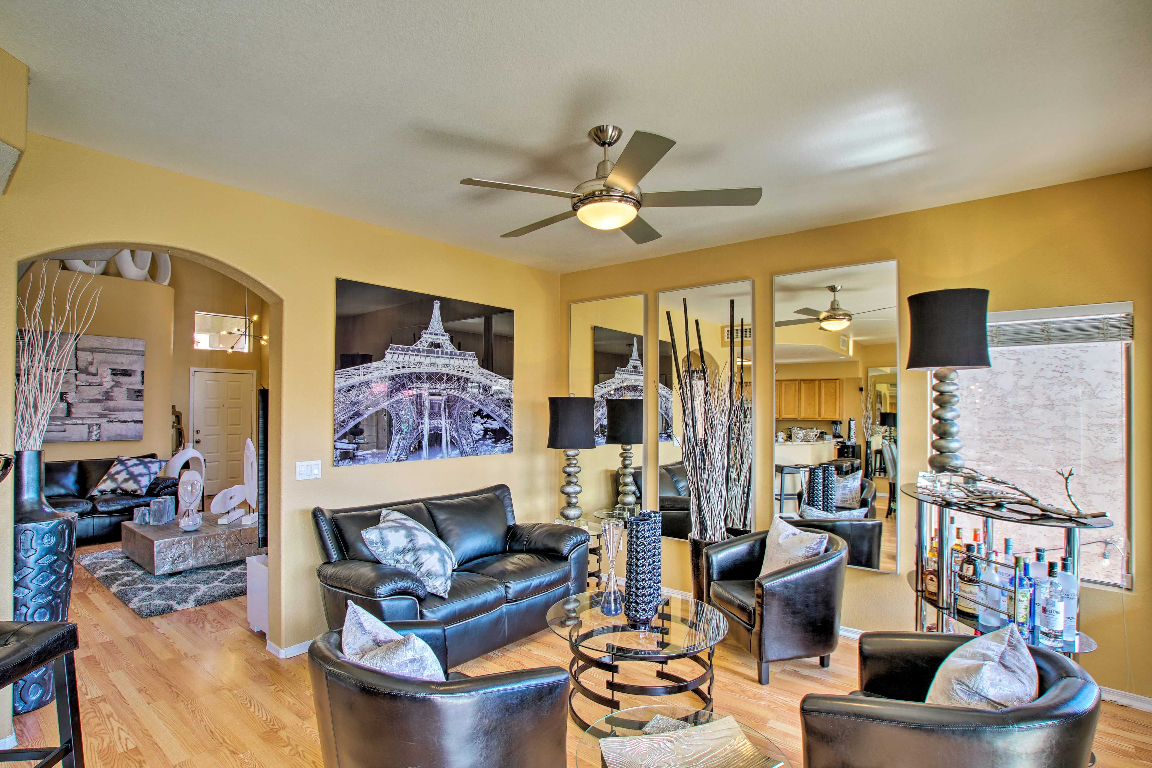 There are plenty of places to lounge throughout this luxe home.