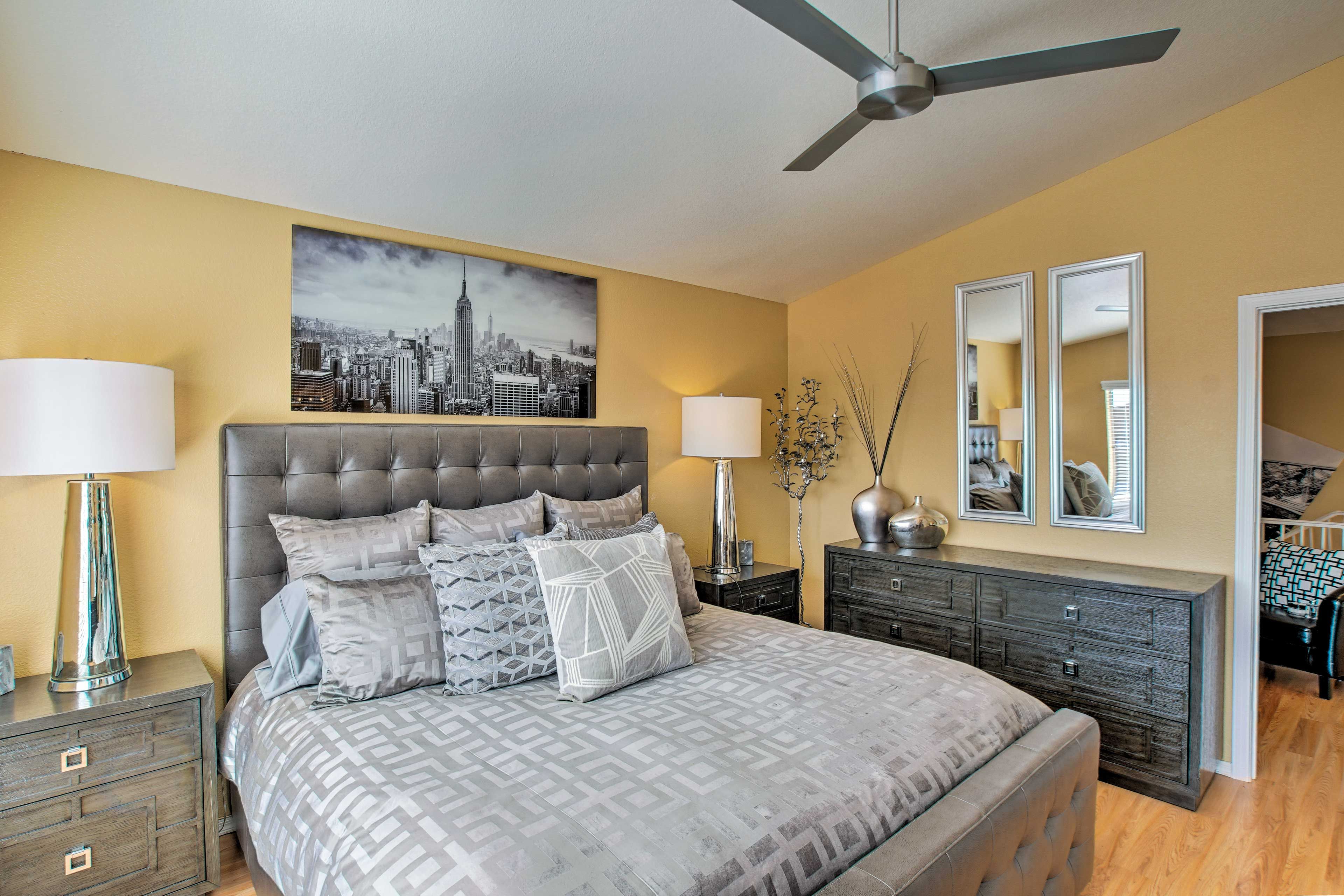 The bedrooms are equipped with ceiling fans for your comfort.