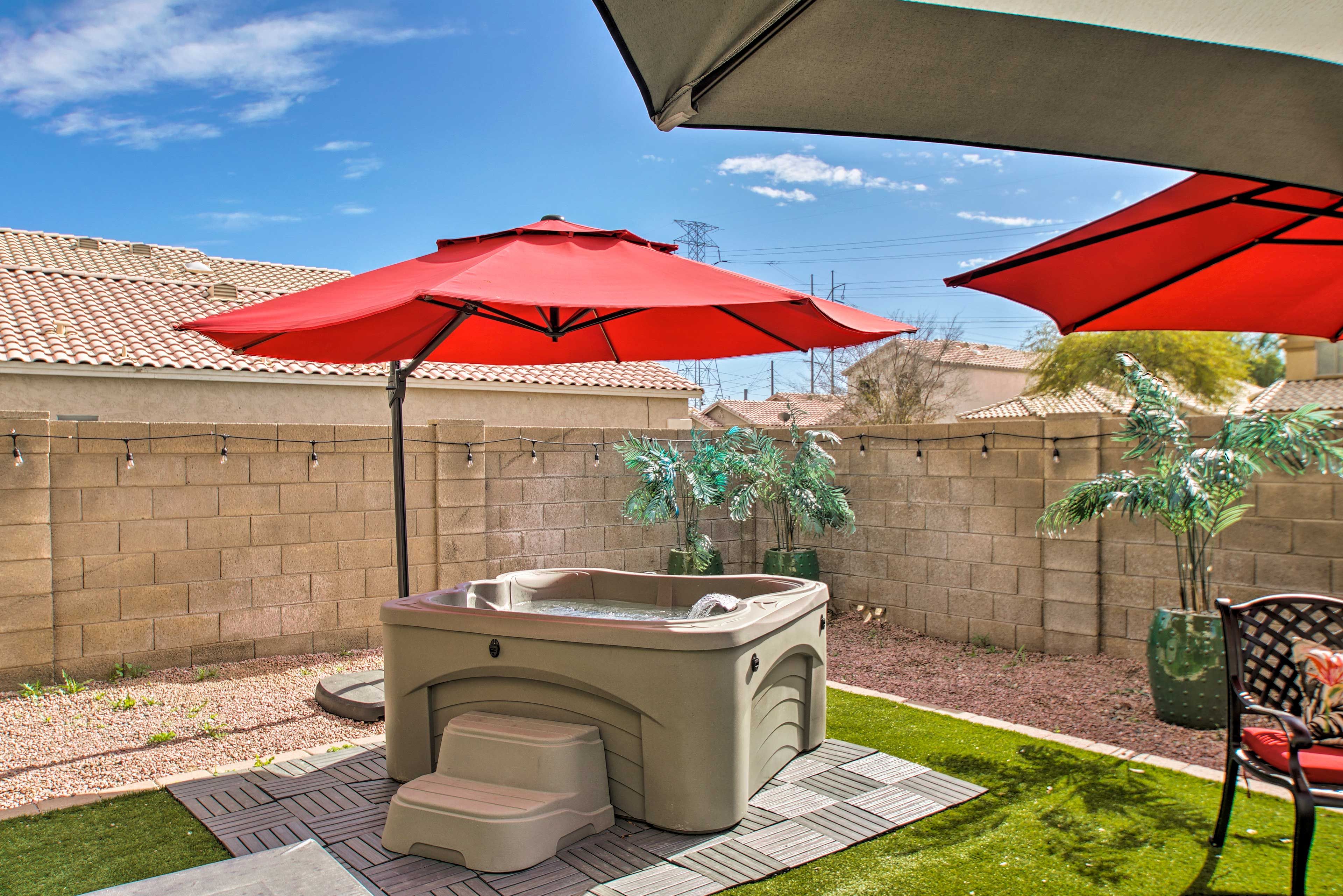 Soak your stress away in the hot tub.