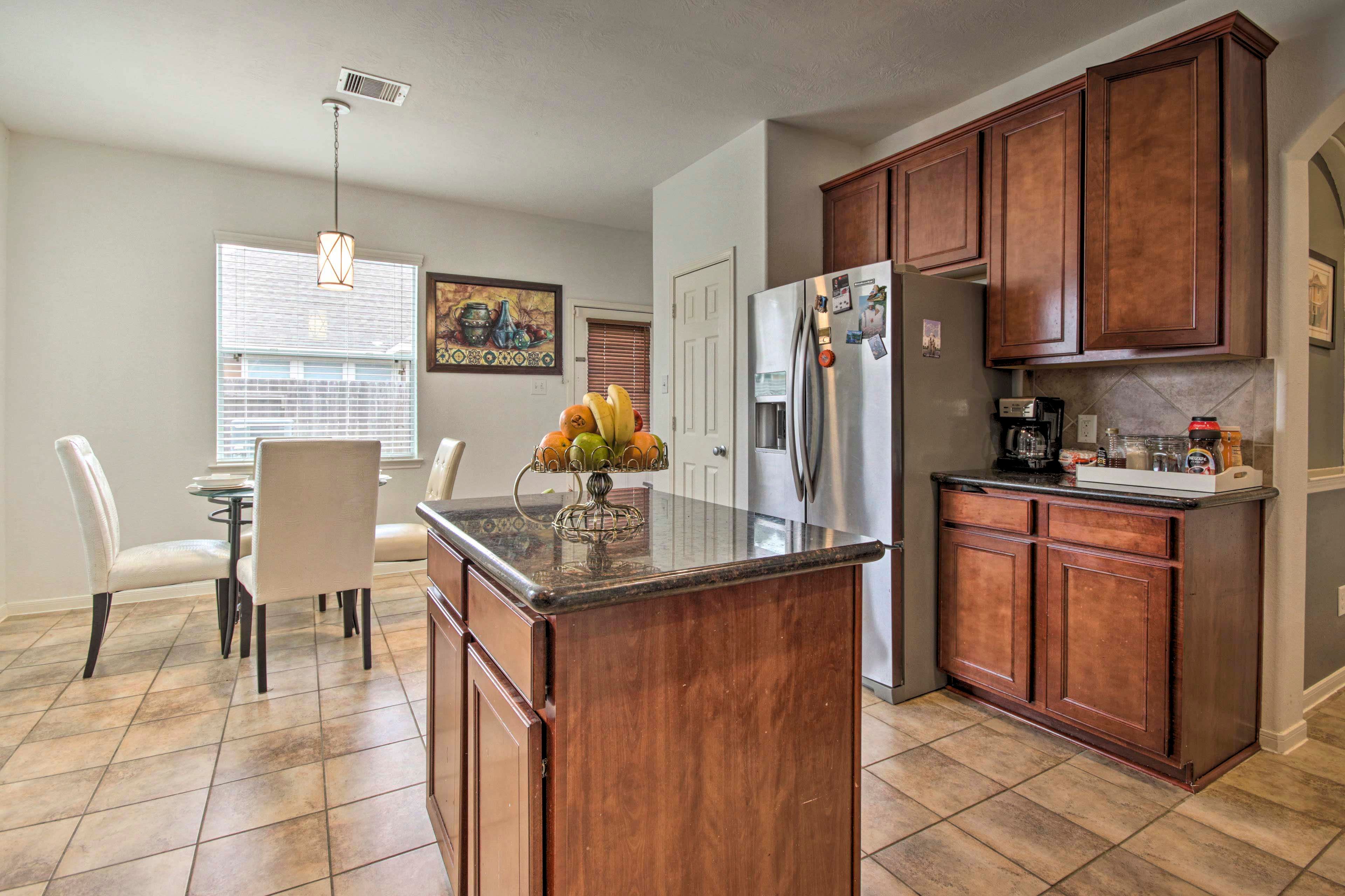 The kitchen comes fully equipped.