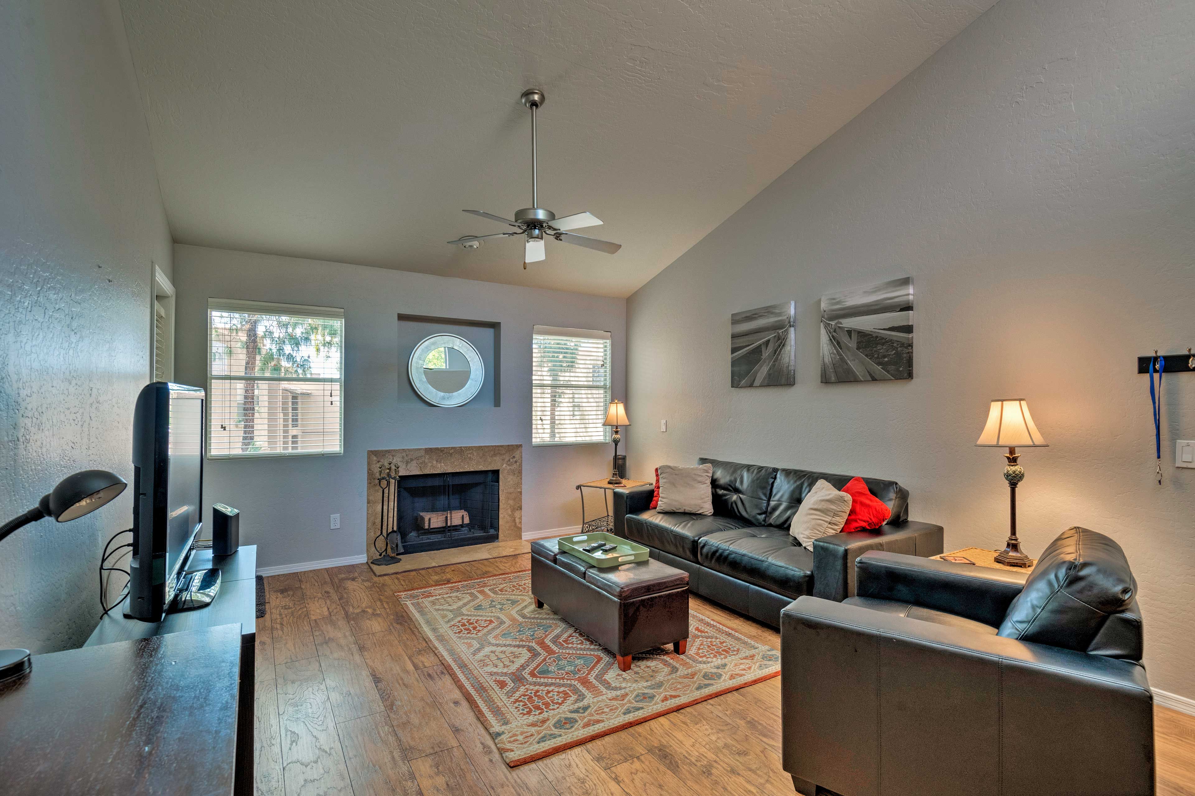 Enjoy movie nights in this cozy space.