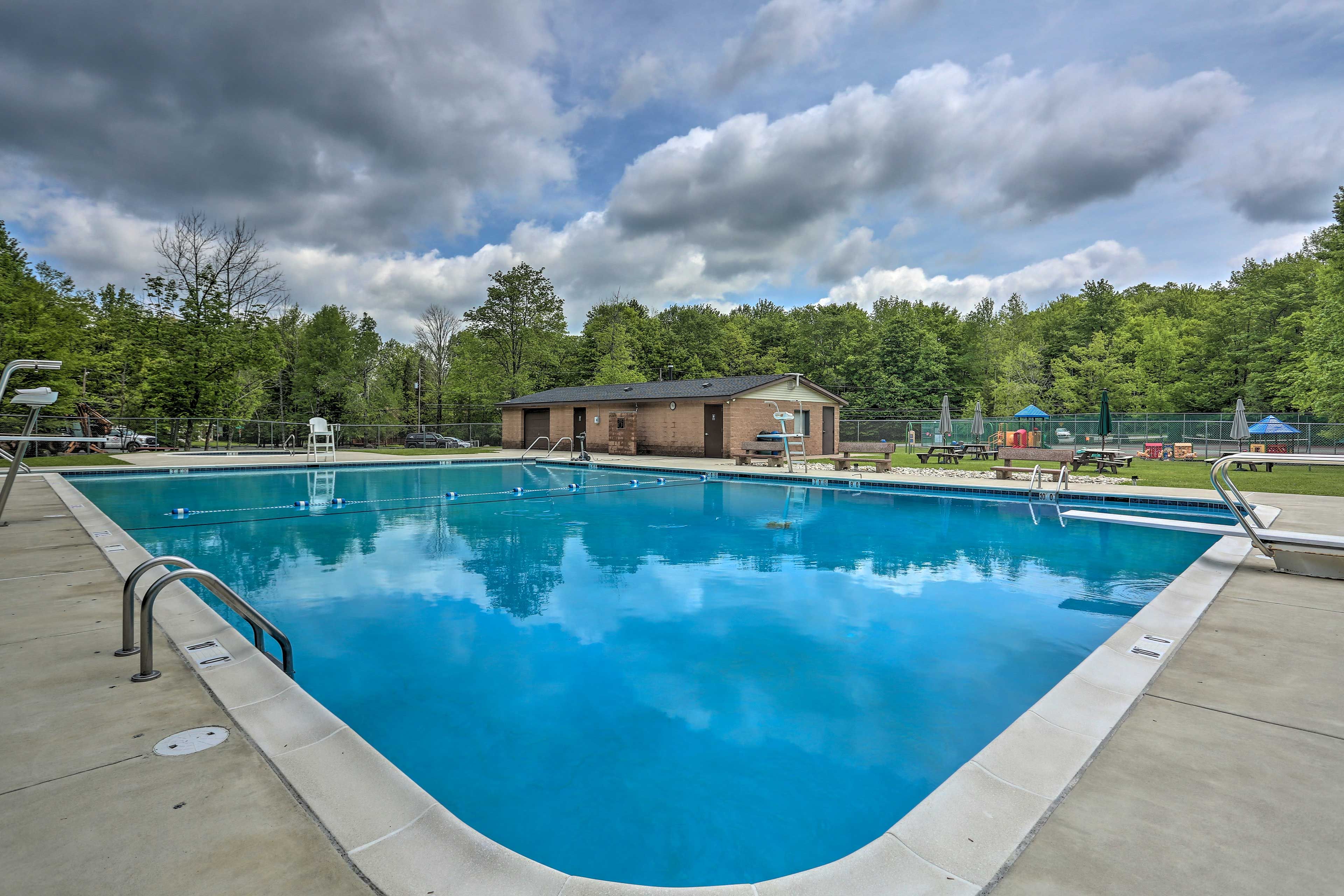 The resort features a heated pool open memorial through labor day.