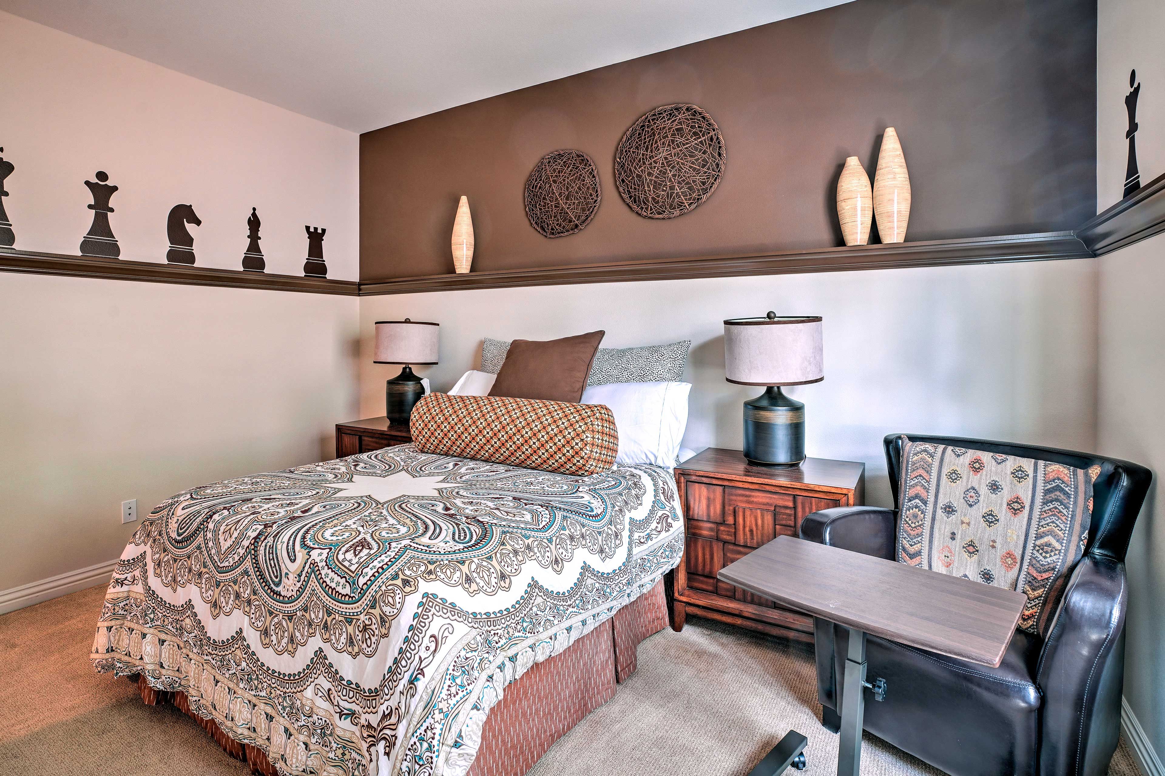 Enjoy a hot cup of coffee lounging in the leather chair.