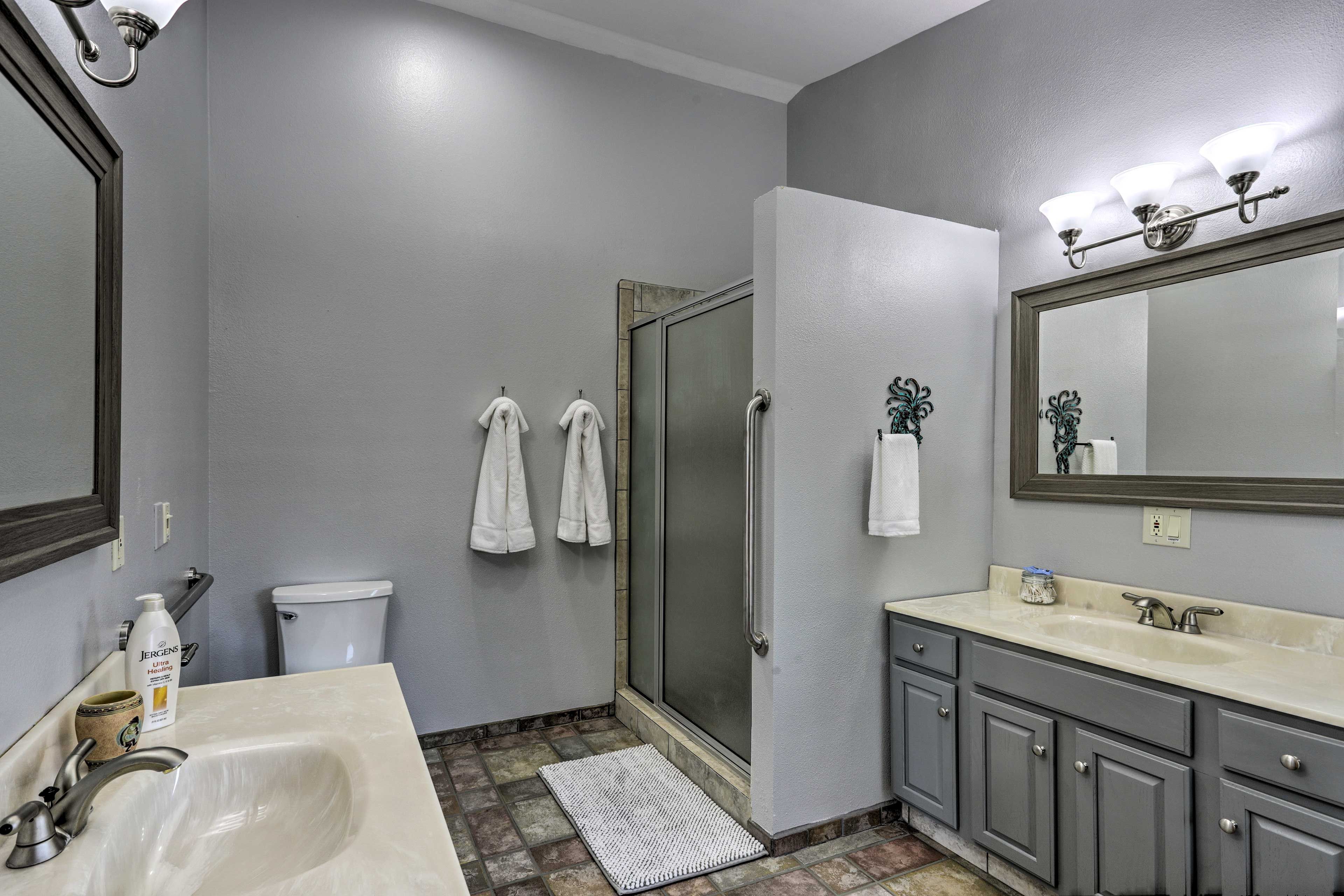 The walk-in shower offers another way to freshen up!