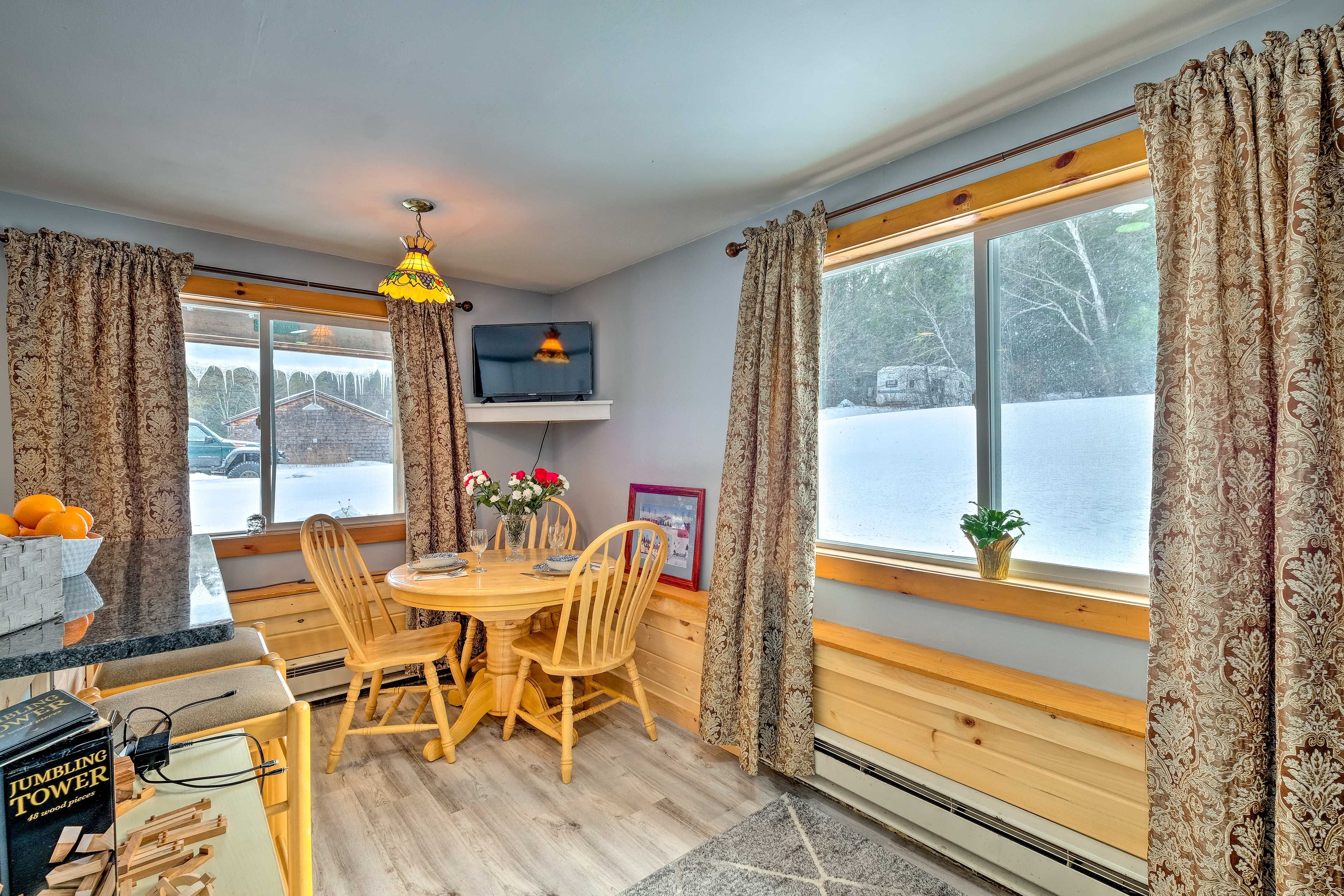 Enjoy morning coffee around this dining table.