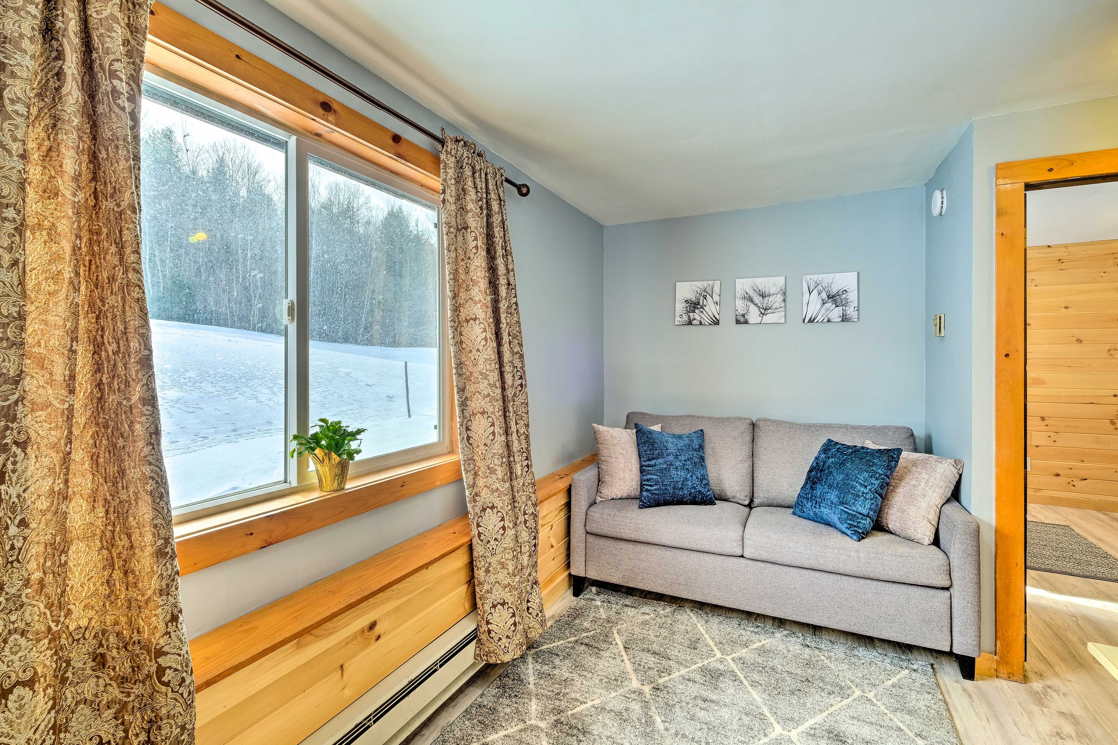 Soak in snowy views in chilly months.