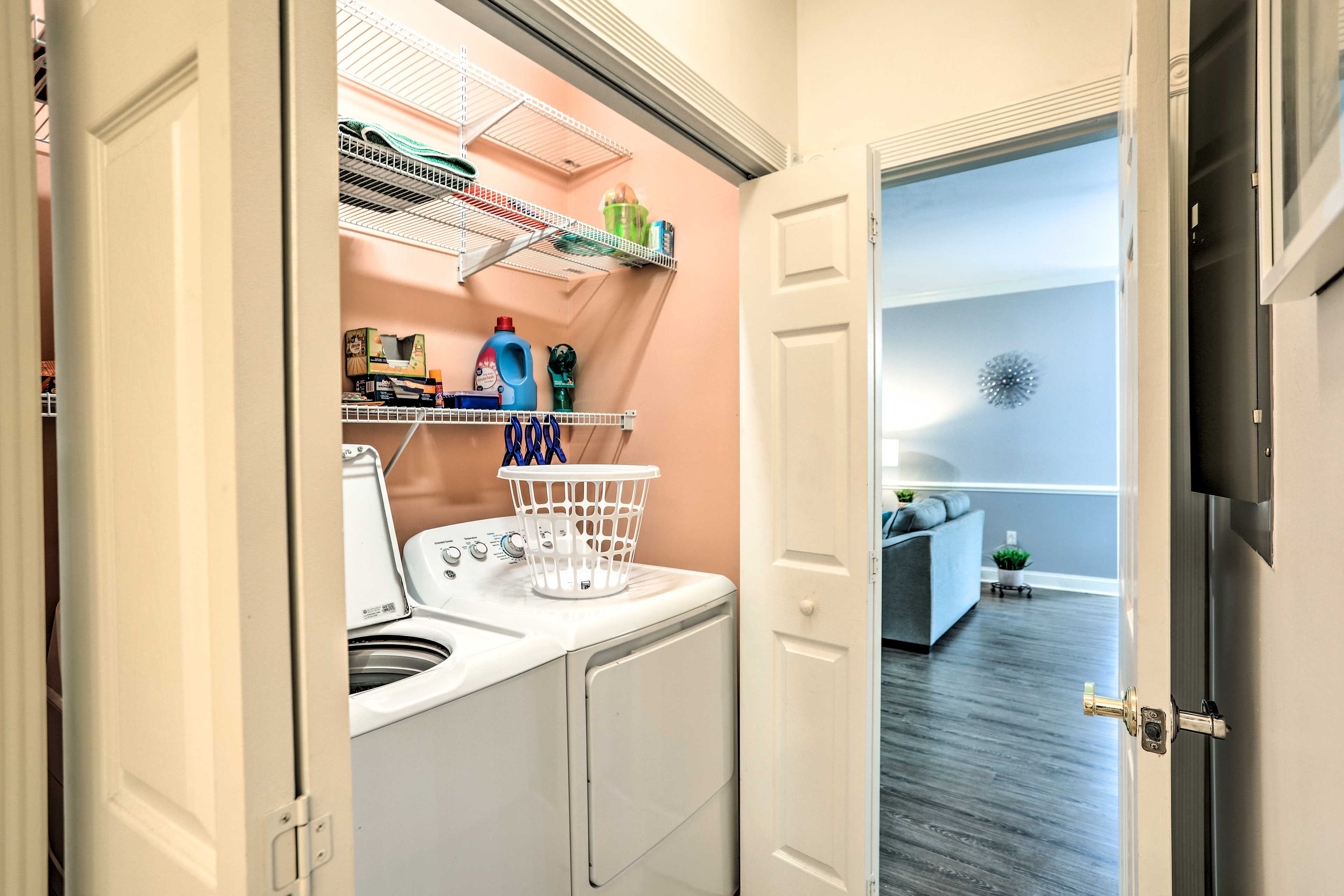 Pack light and keep your clothes clean using the washer and dryer.