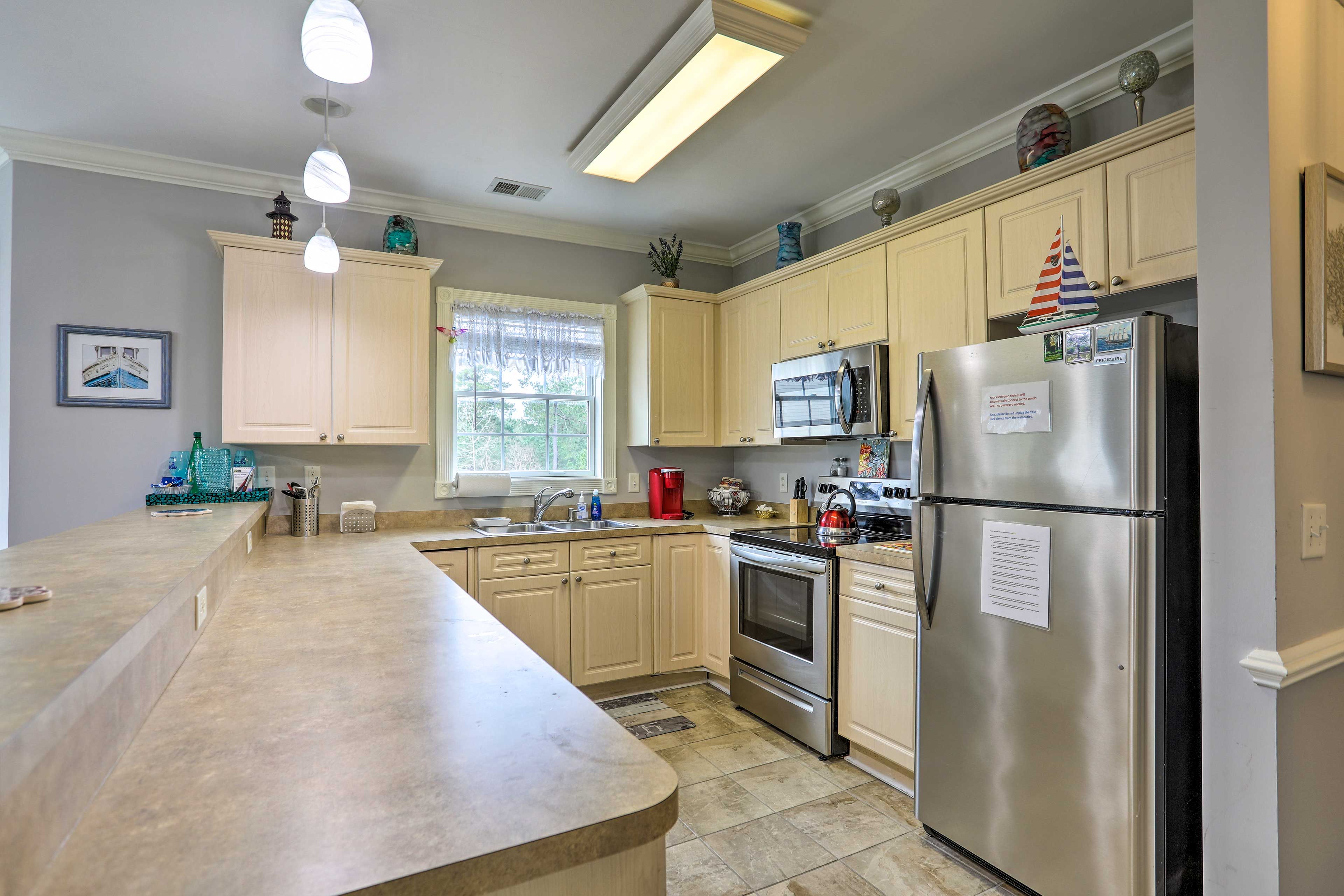 Ample counter space in the kitchen makes it easy to slice and dice.