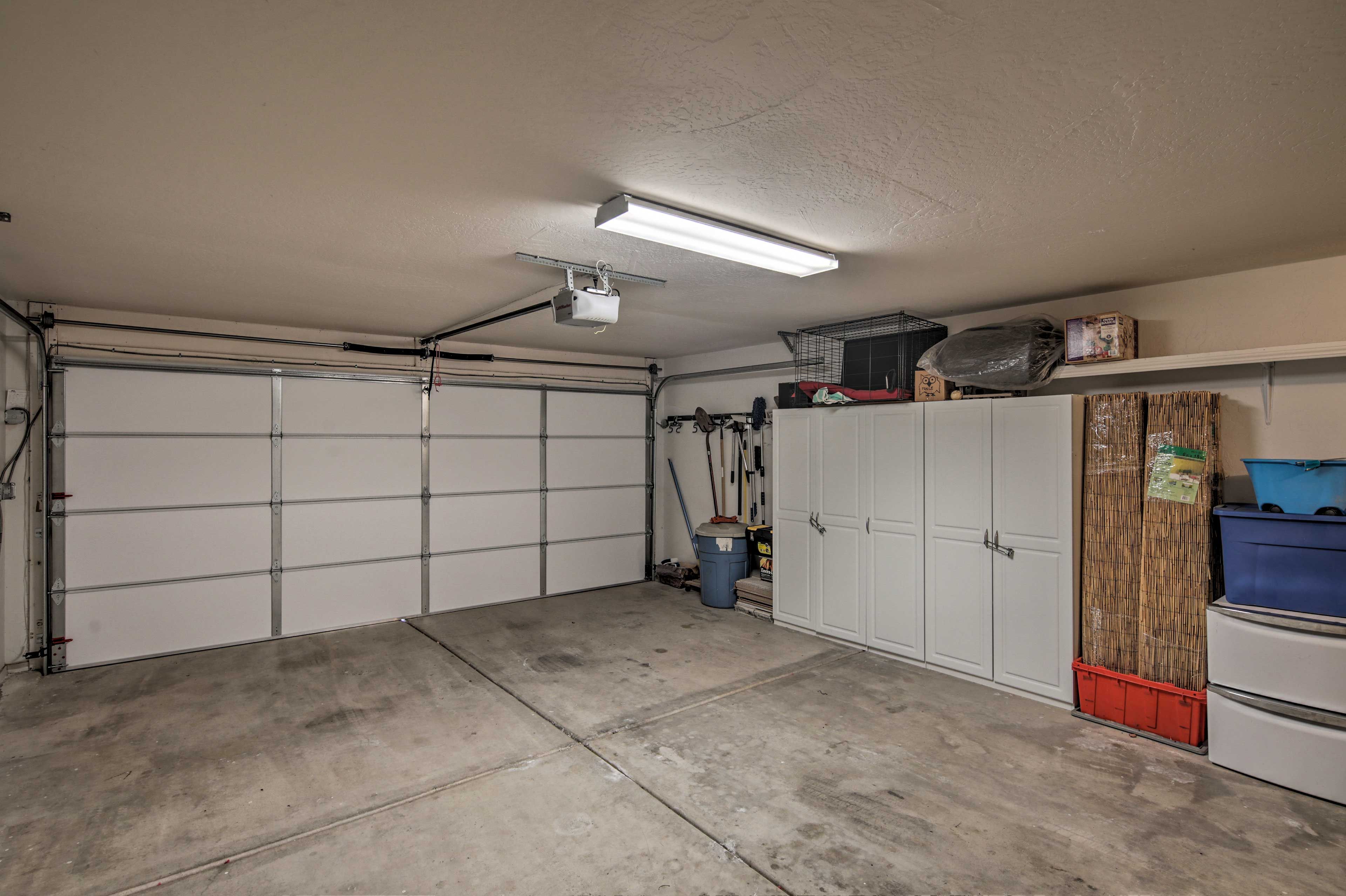 Park 2 vehicles in the garage.
