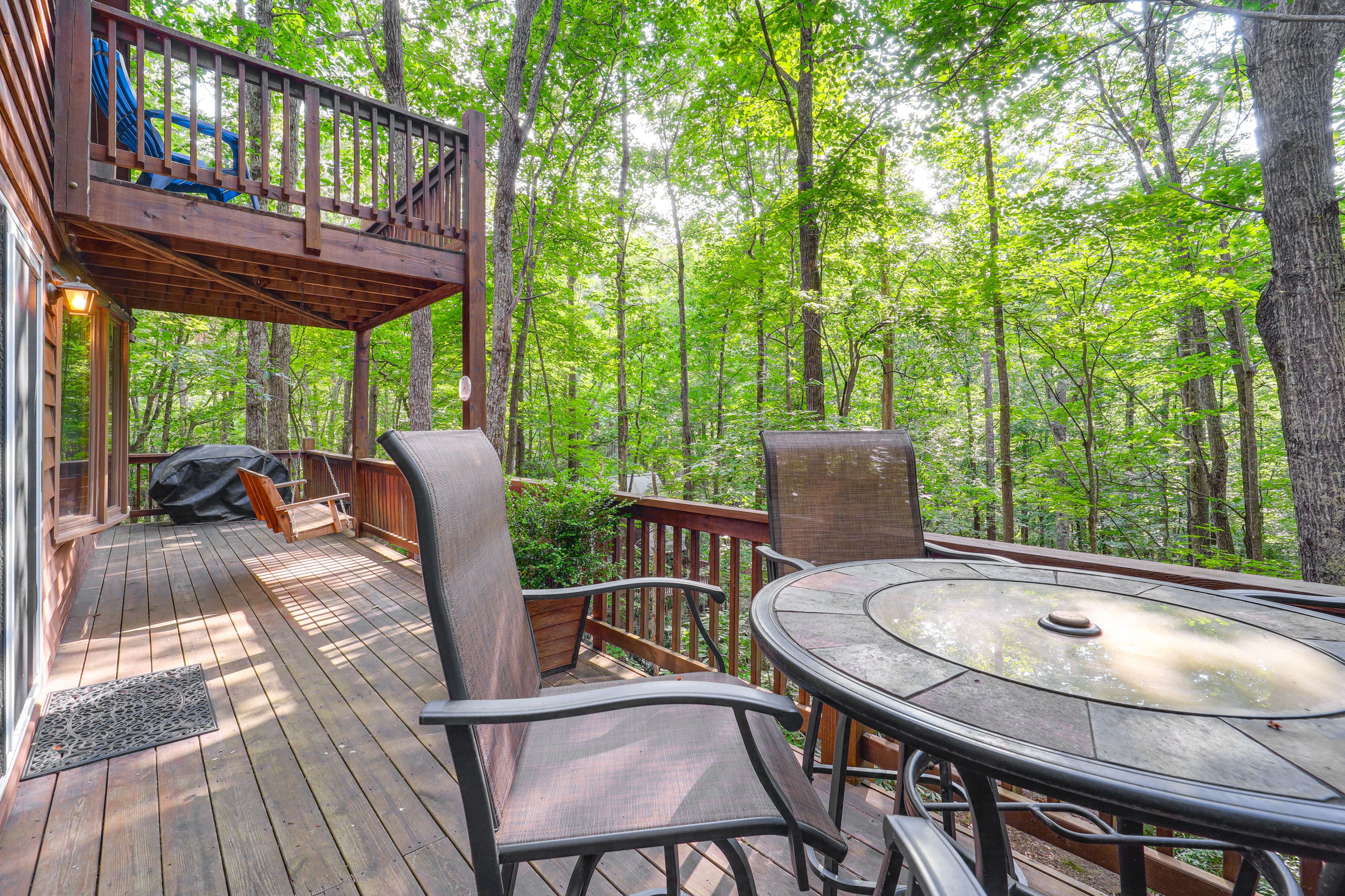 Wraparound Deck | Dining Area | Porch Swing | Gas Grill