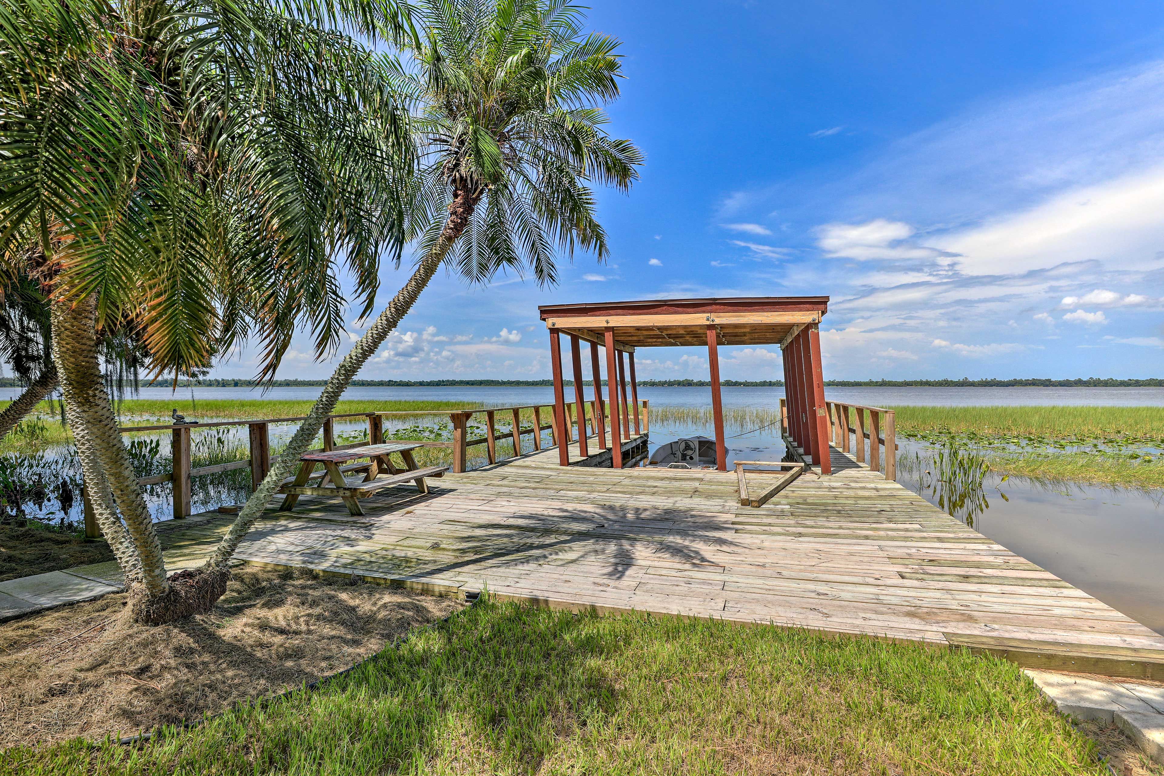 The private dock is the perfect fishing spot before the sun rises.