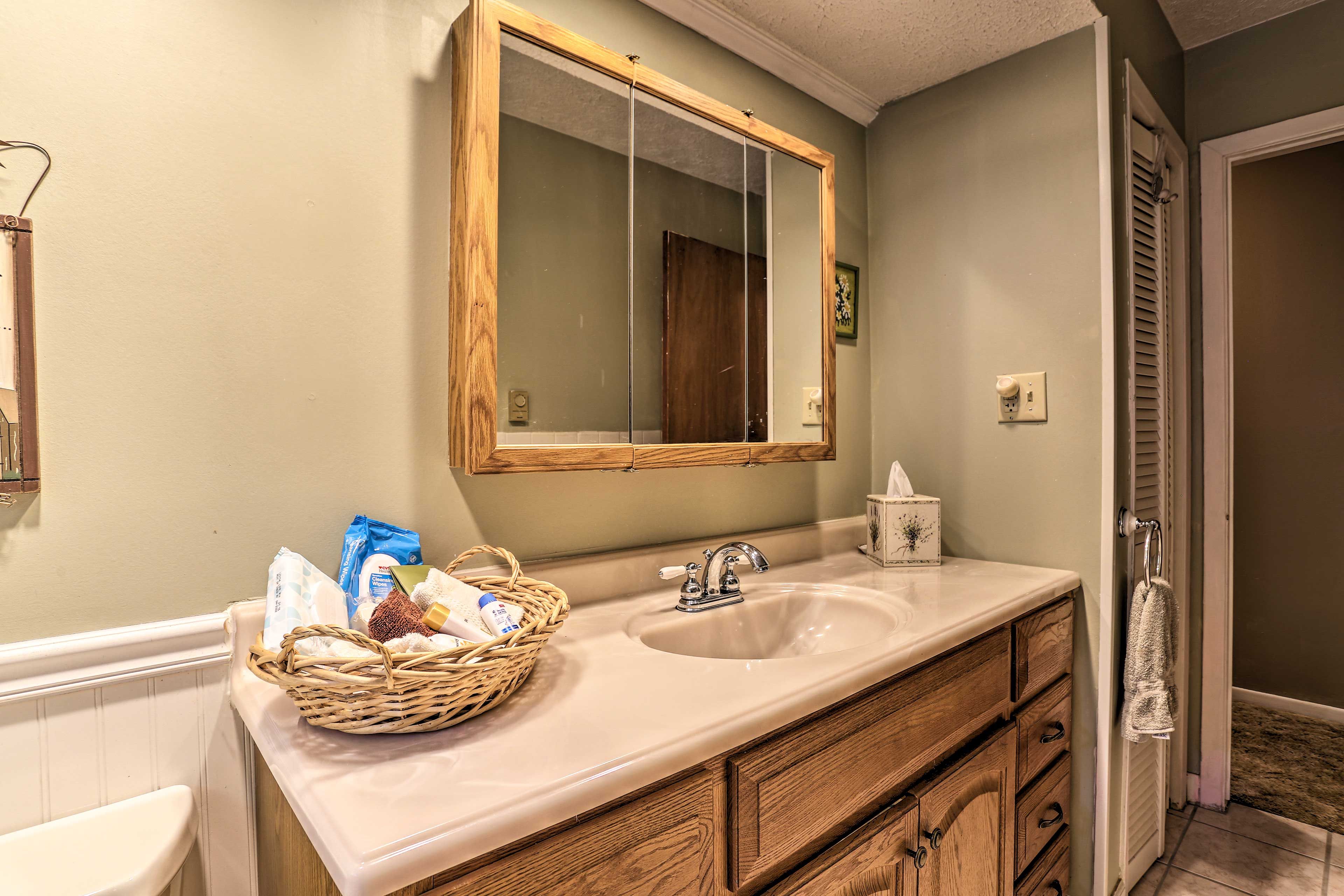 Freshen up in the bathroom with complimentary toiletries.
