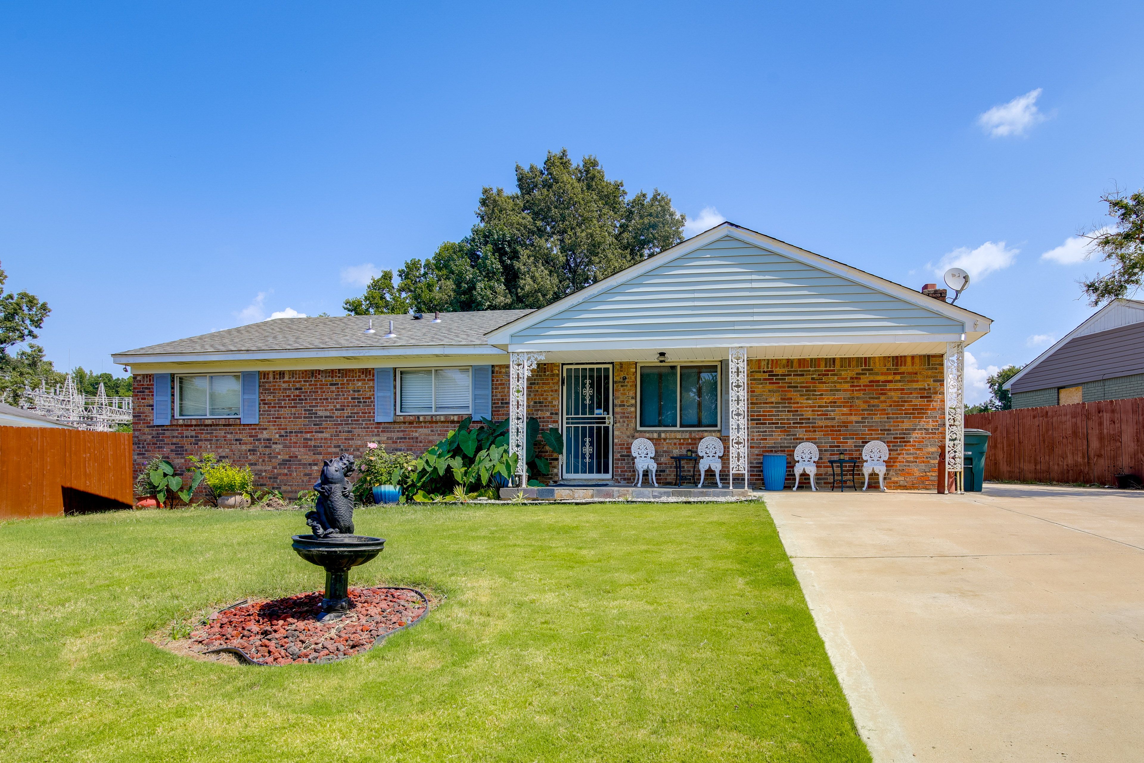 Front Exterior | Covered Porch w/ Seating | Private Yard